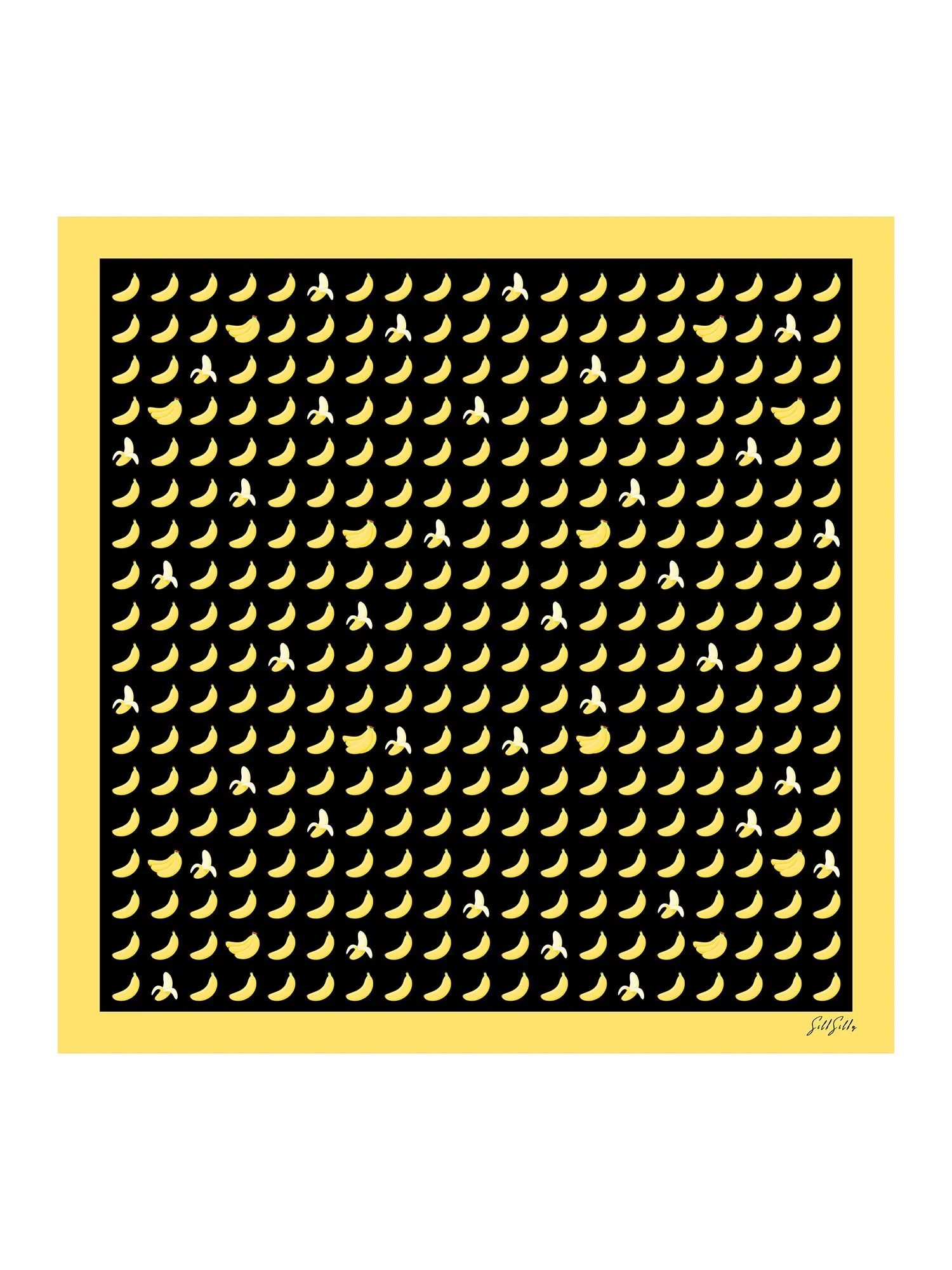 Sjaal Van 100 Procent Moerbeizijde Met Bananenpatroon Maat 90 x 90 cm