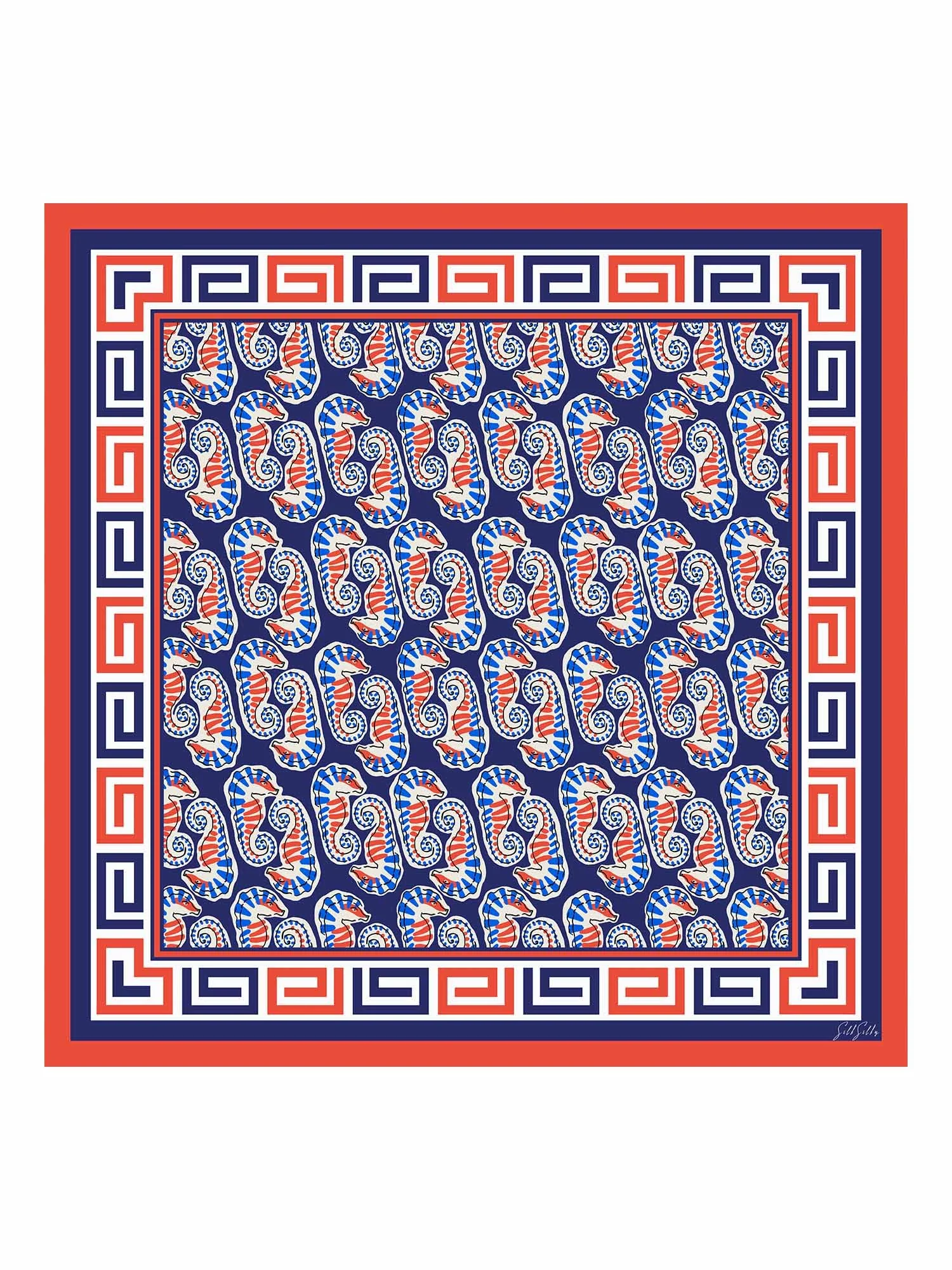 Sjaal Van 100 Procent Moerbeizijde Met Zeepaardjespatroon Maat 90 x 90 cm