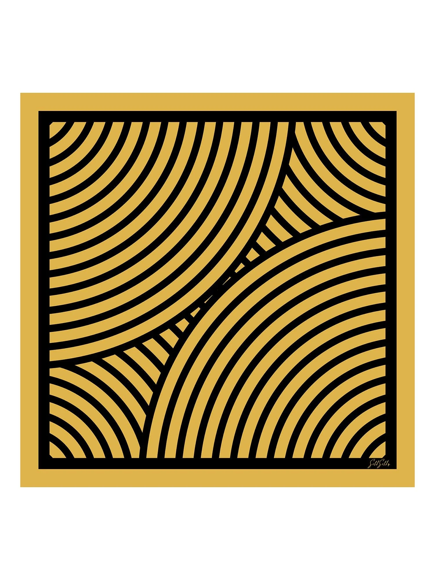 100% Moerbeizijde Halfronde Geometrie Bedrukte Sjaal Afmeting 90x90cm - Image 6