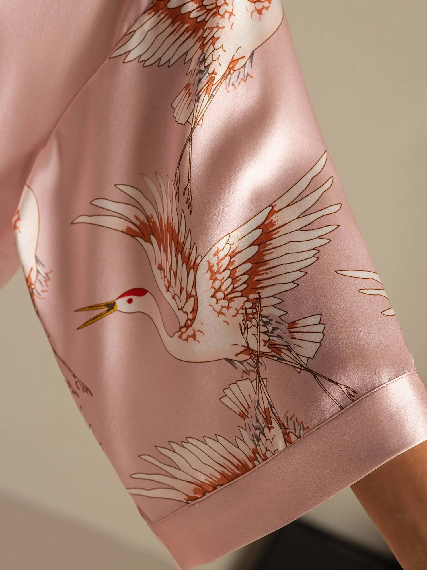 19Momme Puur Zijde Kraanvogelprint 3/4 Mouw Korte Dames Kimono Badjas - Image 15