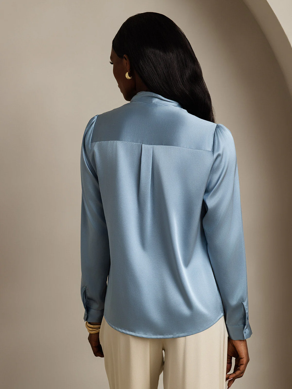 19 Momme Zijden Elegante Strikblouse met Lange Mouwen - Image 31