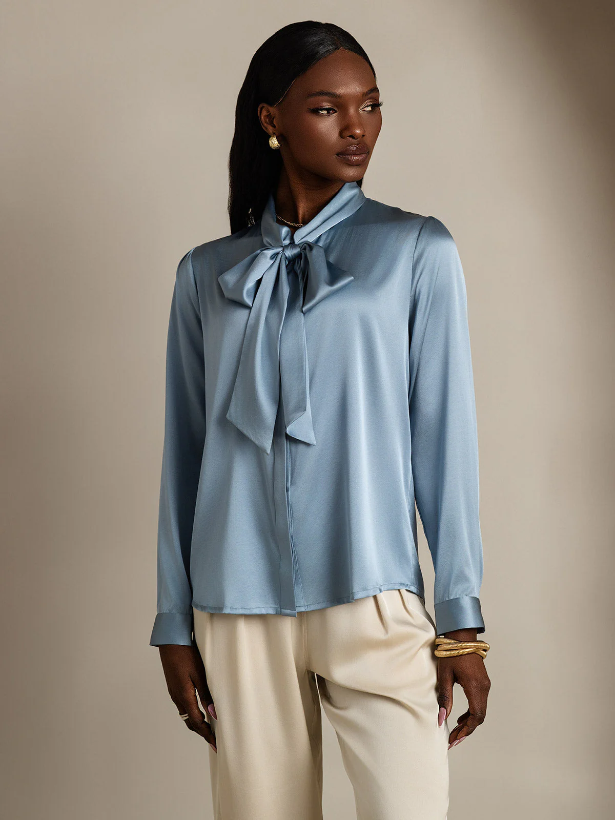 19 Momme Zijden Elegante Strikblouse met Lange Mouwen - Image 33