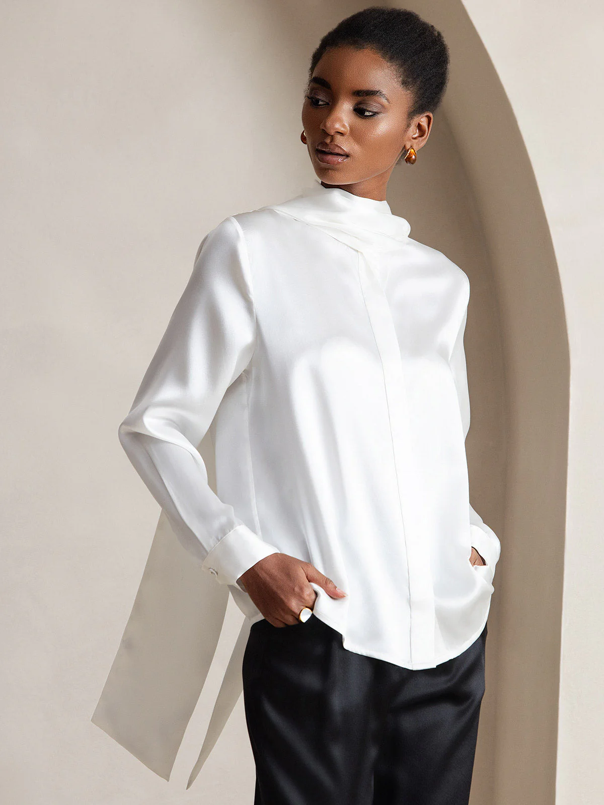 19 Momme Zijde Strik Nek Shirt - Image 5