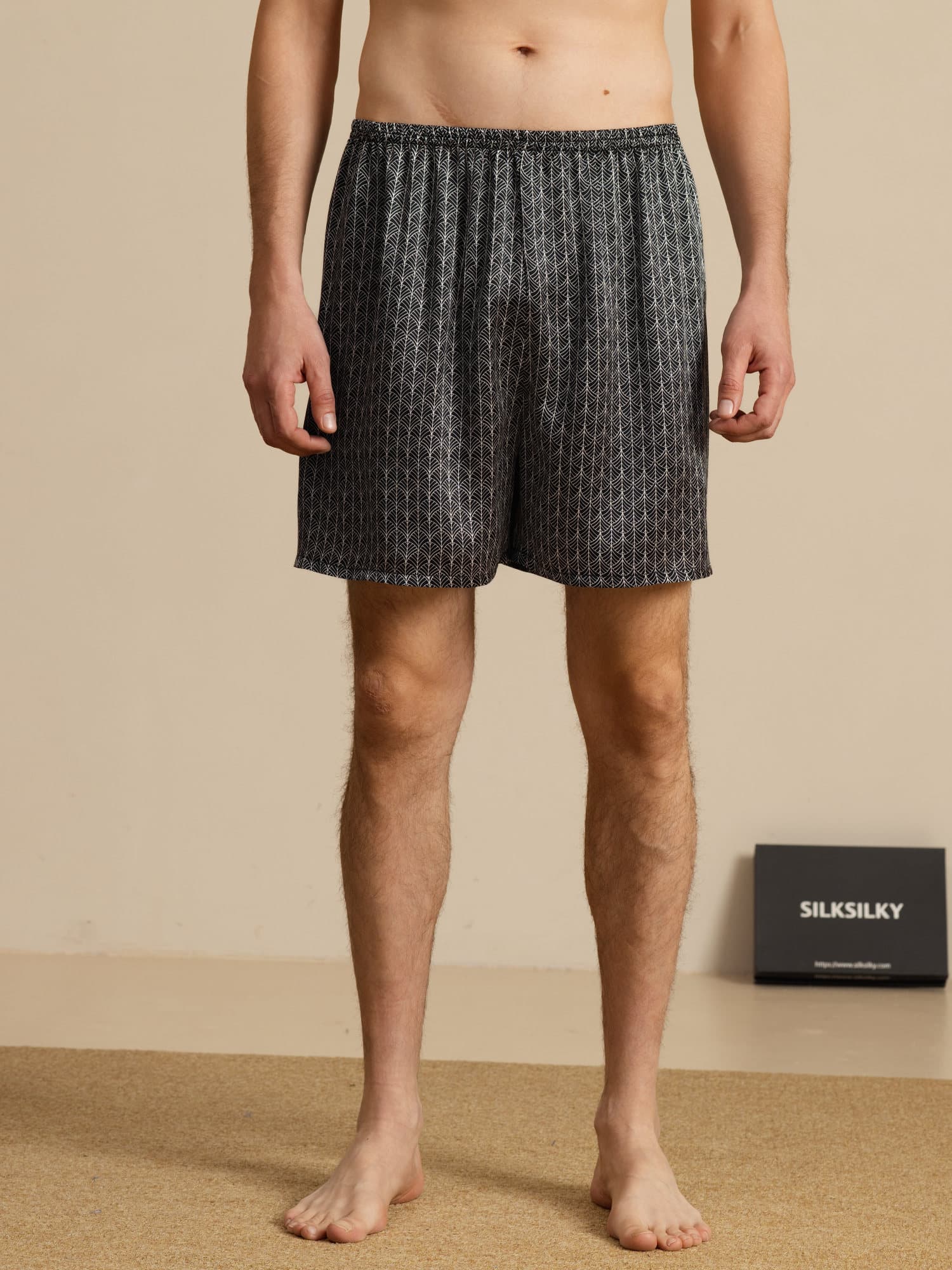 Pure Silk Marine Ginkgo Print Elastische Taille Nachtshorts - Image 10