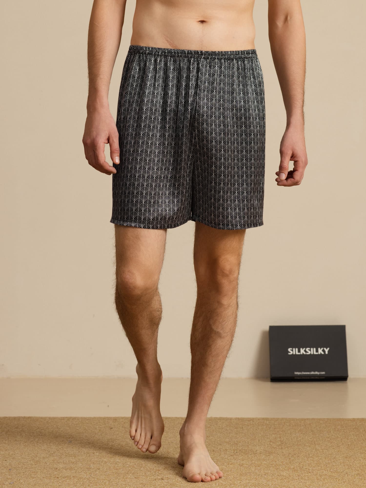 Pure Silk Marine Ginkgo Print Elastische Taille Nachtshorts - Image 11