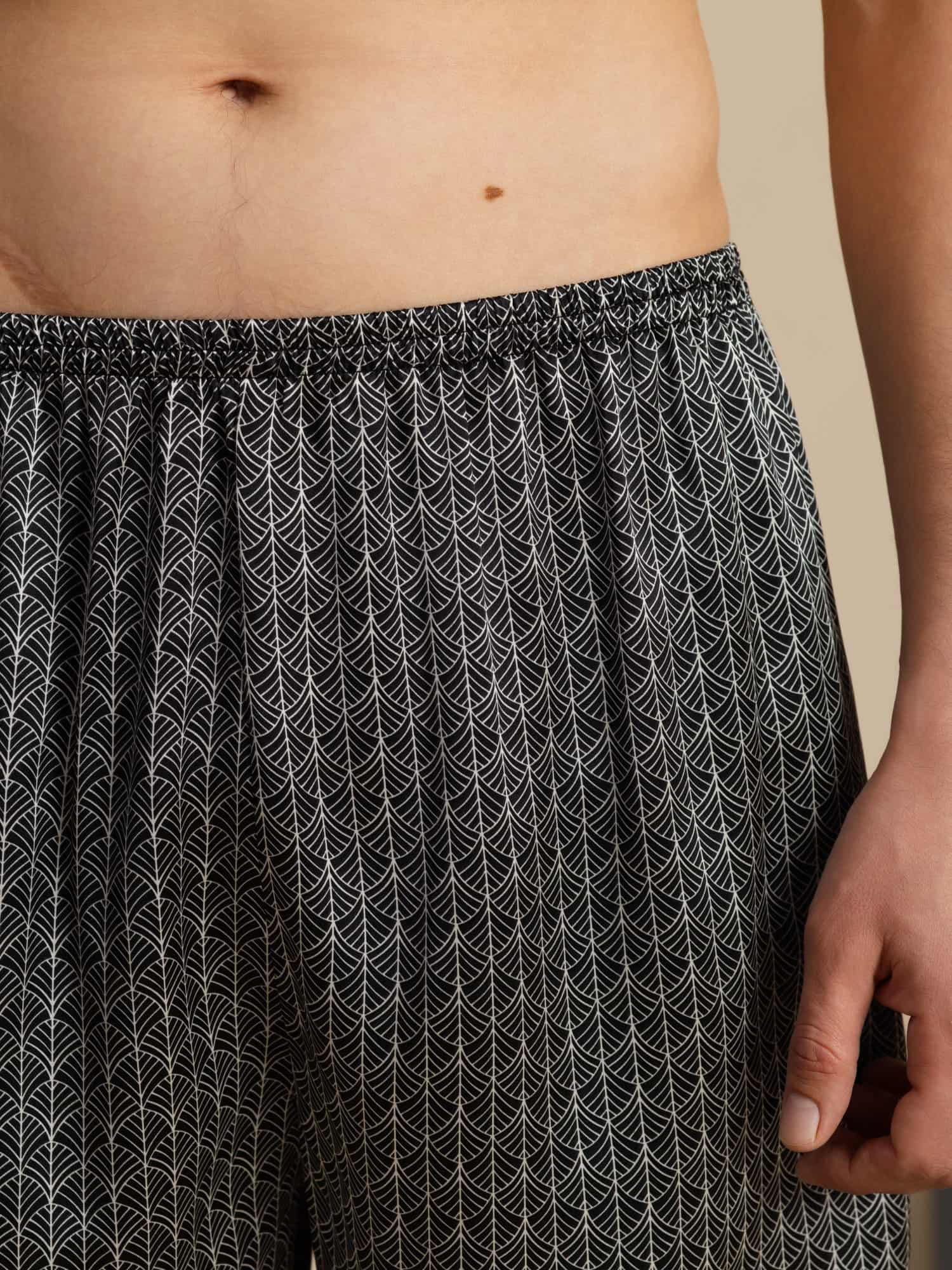 Pure Silk Marine Ginkgo Print Elastische Taille Nachtshorts - Image 12