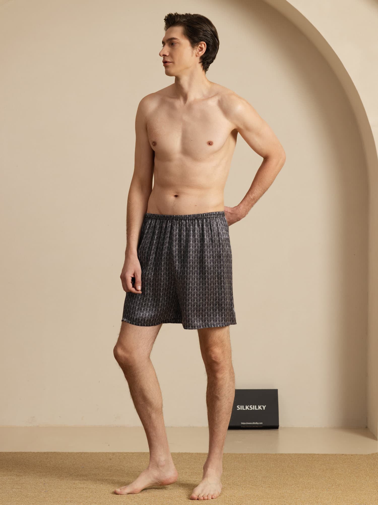 Pure Silk Marine Ginkgo Print Elastische Taille Nachtshorts - Image 13