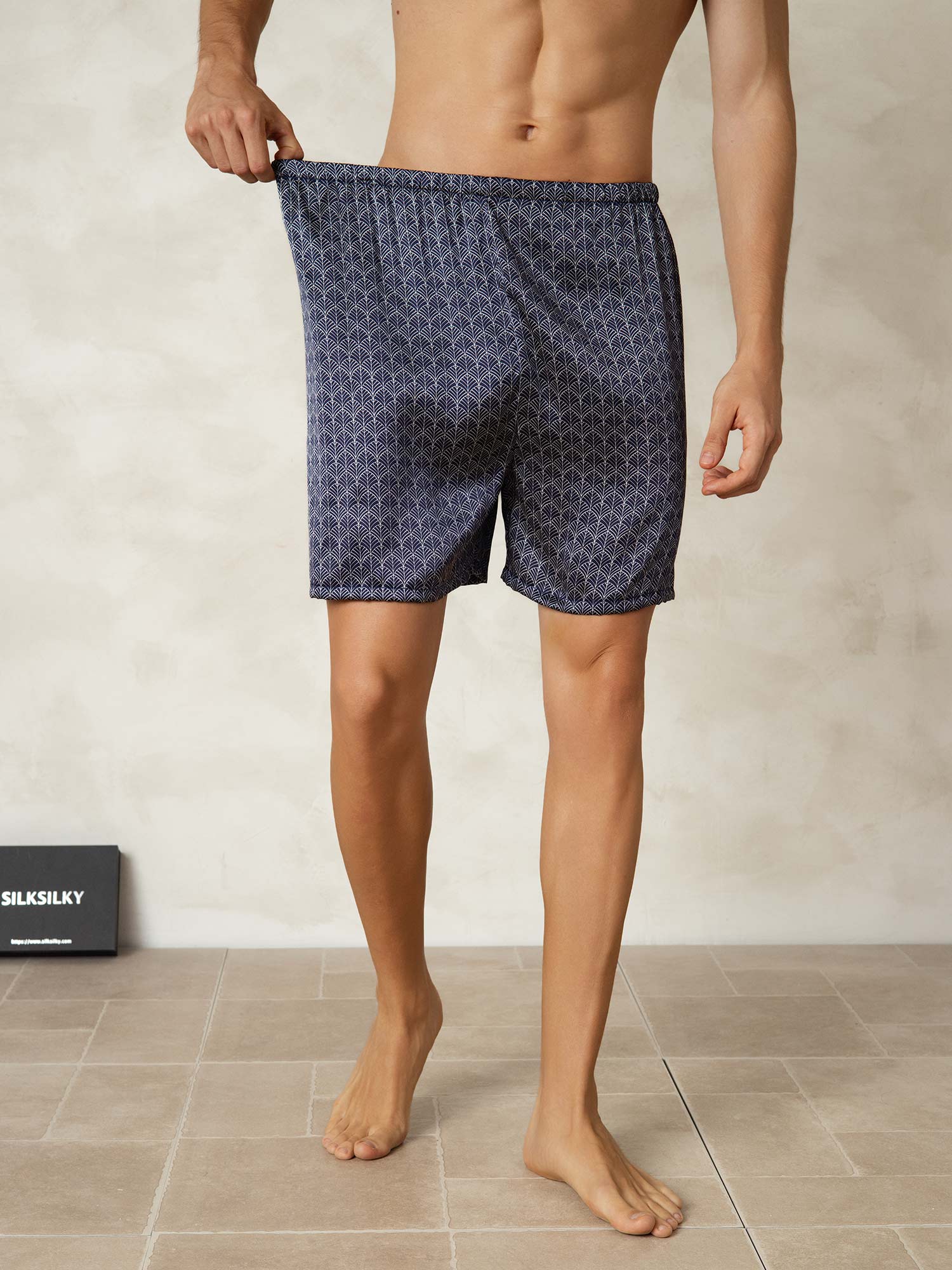 Pure Silk Marine Ginkgo Print Elastische Taille Nachtshorts - Image 3