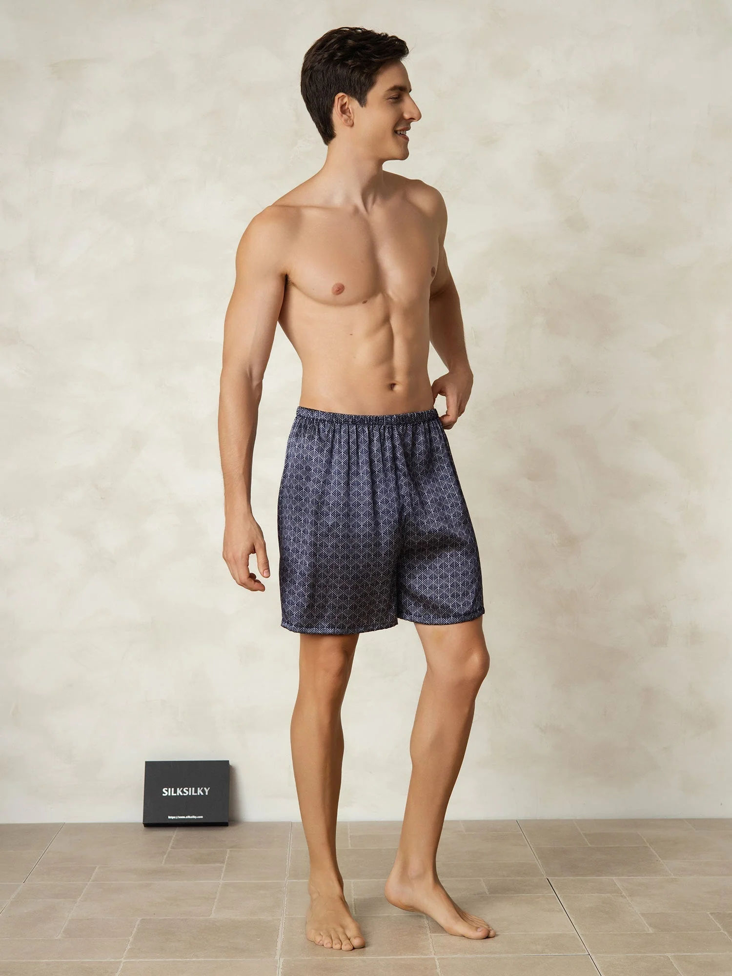 Pure Silk Marine Ginkgo Print Elastische Taille Nachtshorts - Image 5