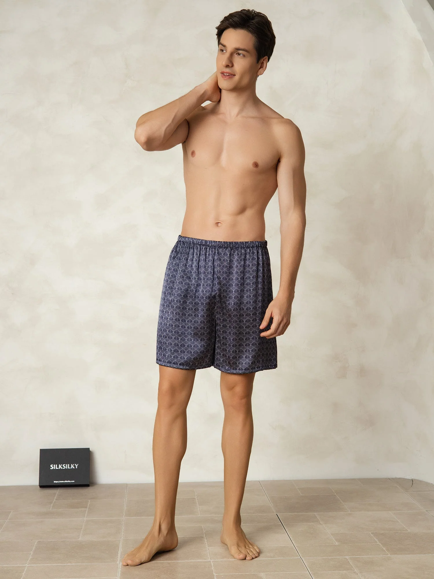 Pure Silk Marine Ginkgo Print Elastische Taille Nachtshorts - Image 6