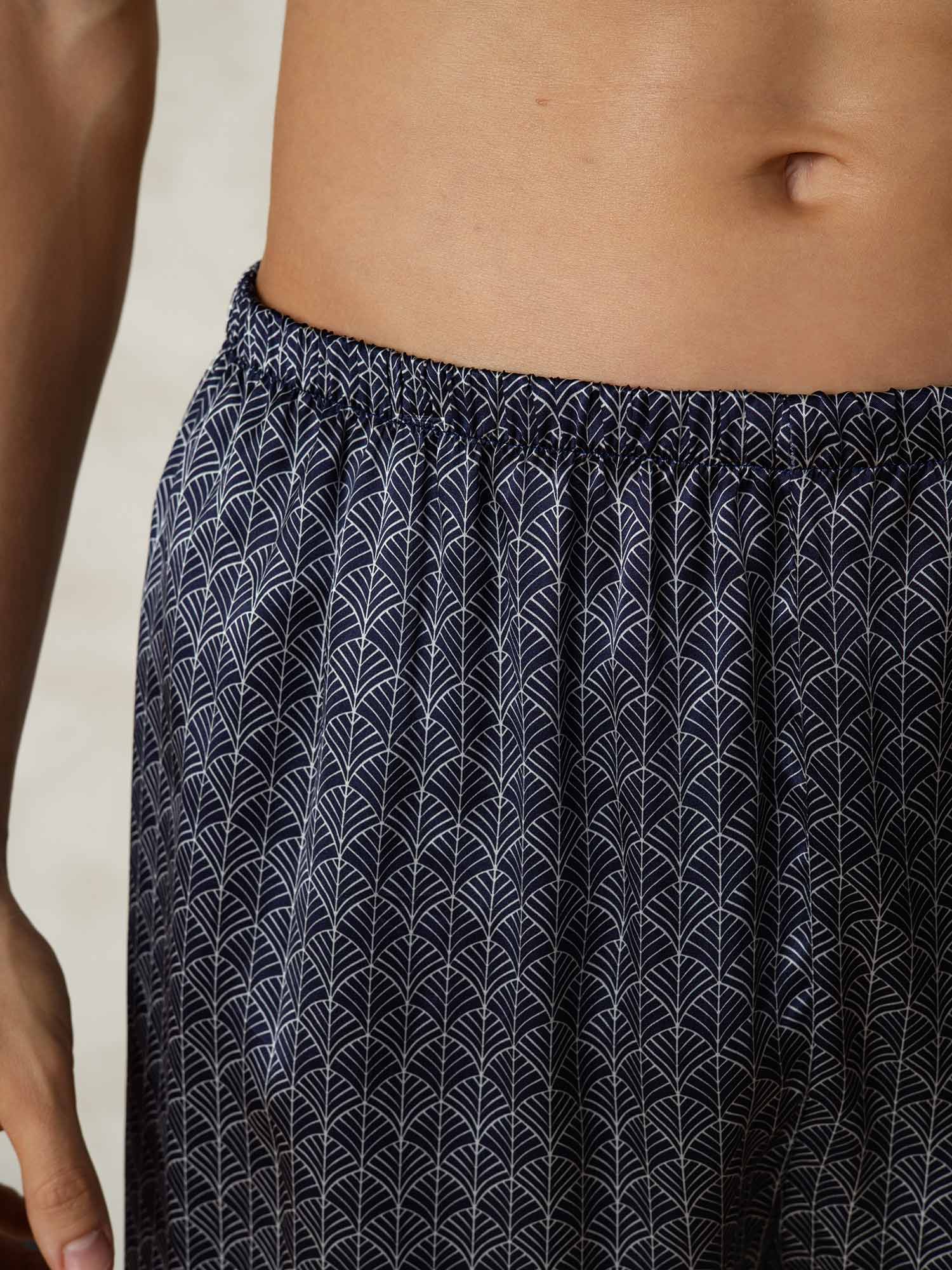 Pure Silk Marine Ginkgo Print Elastische Taille Nachtshorts - Image 7