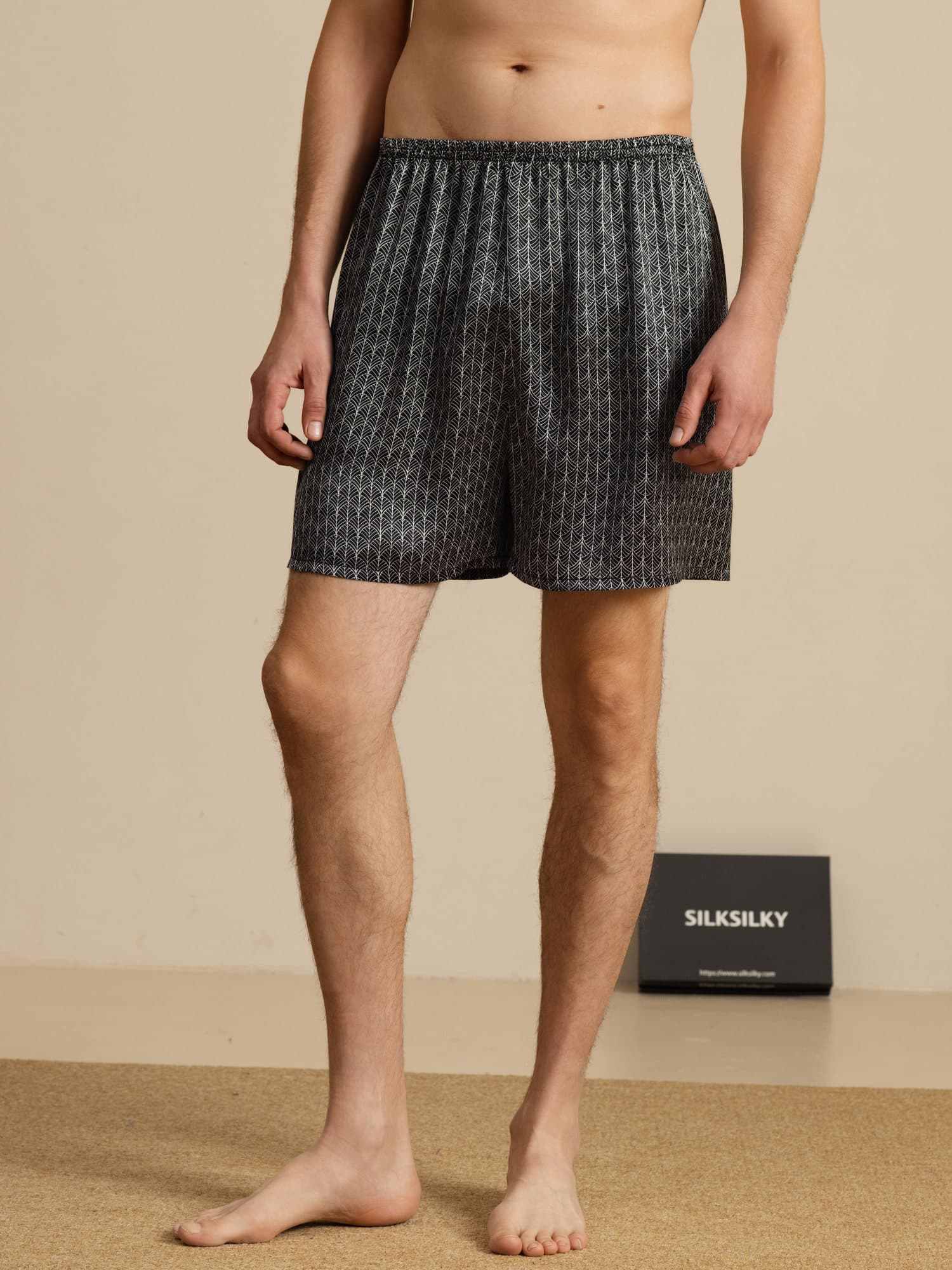 Pure Silk Marine Ginkgo Print Elastische Taille Nachtshorts - Image 8