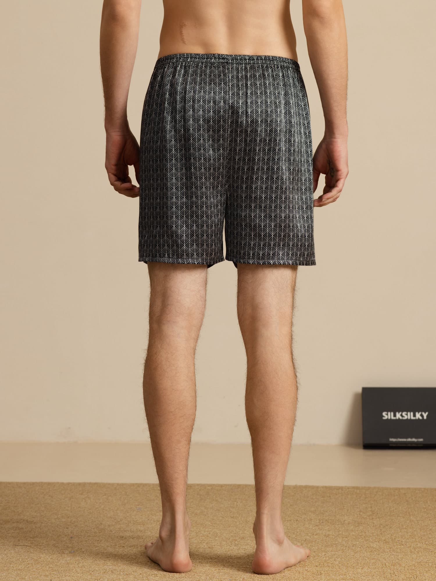 Pure Silk Marine Ginkgo Print Elastische Taille Nachtshorts - Image 9