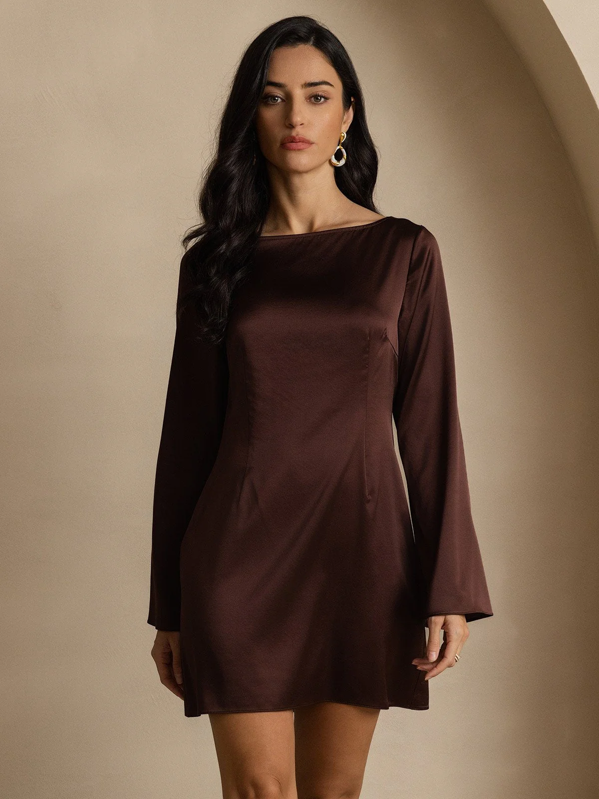 19Momme Zijde Elegante Lange Mouw Jurk - Image 10