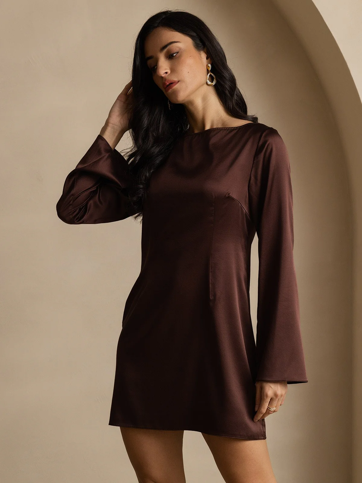 19Momme Zijde Elegante Lange Mouw Jurk - Image 11