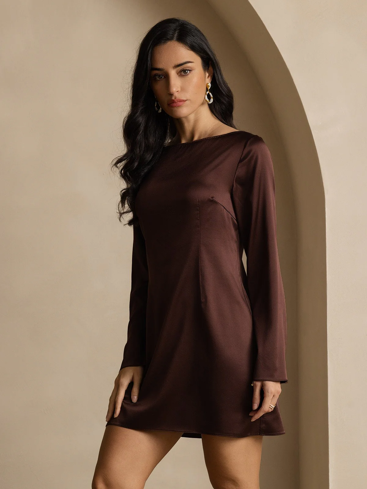 19Momme Zijde Elegante Lange Mouw Jurk - Image 12