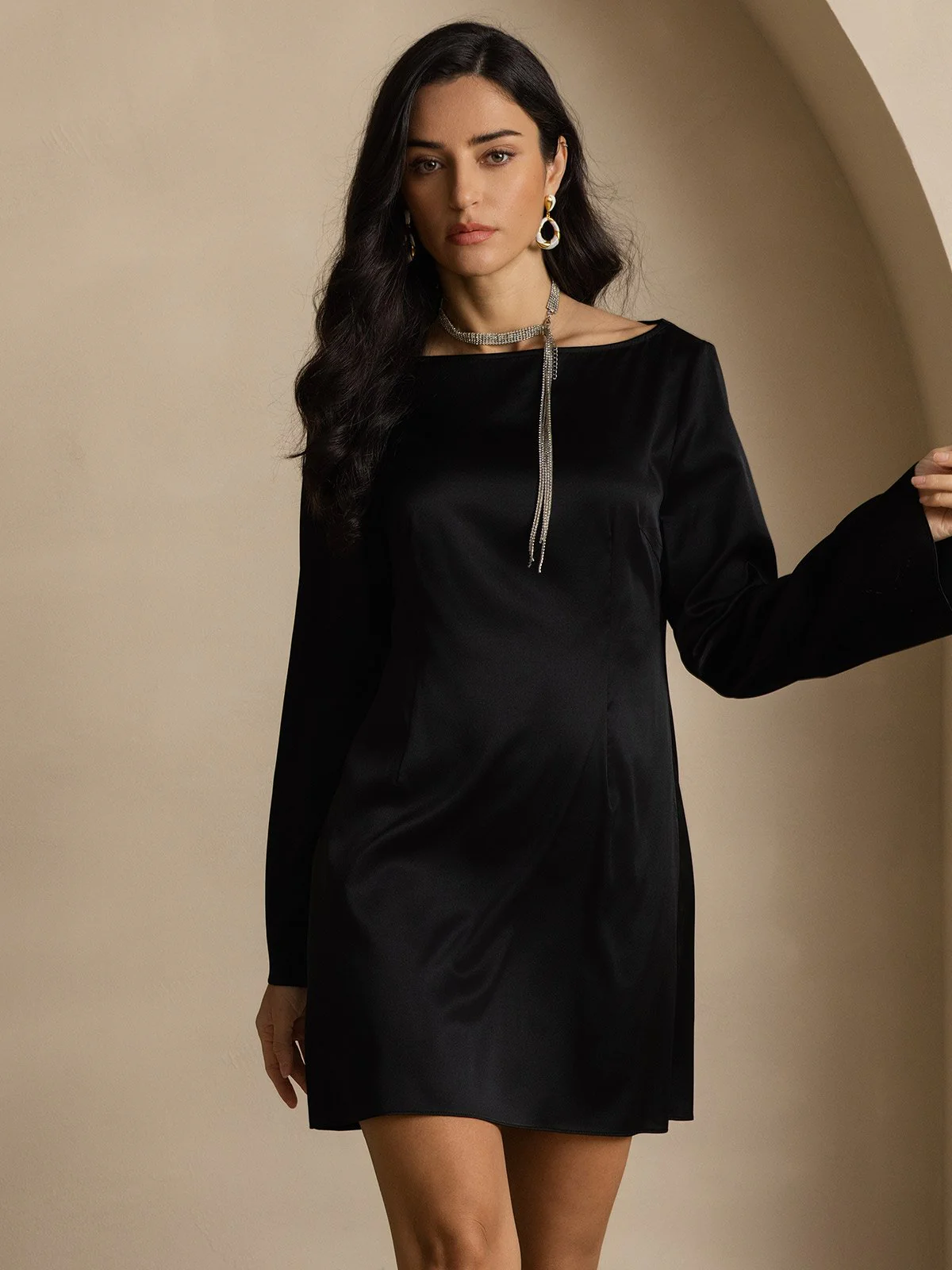 19Momme Zijde Elegante Lange Mouw Jurk - Image 18