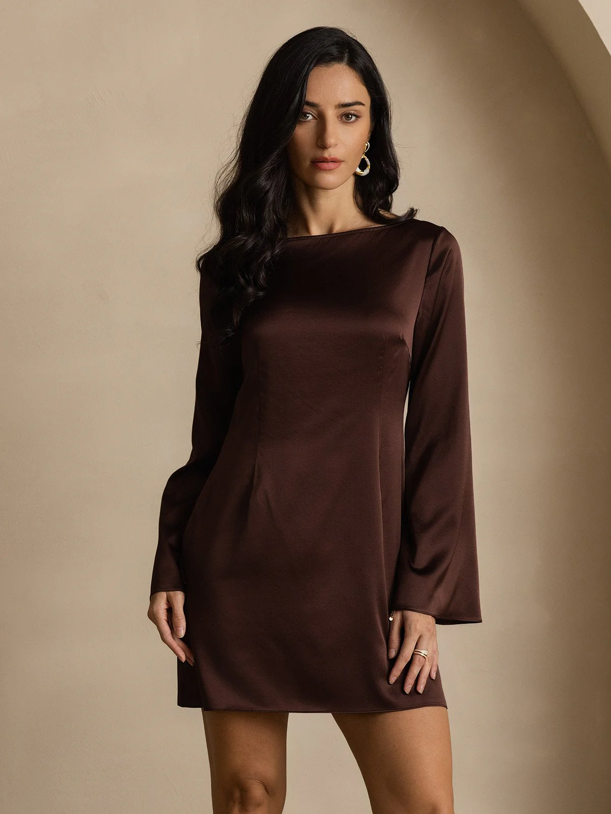 19Momme Zijde Elegante Lange Mouw Jurk - Image 8
