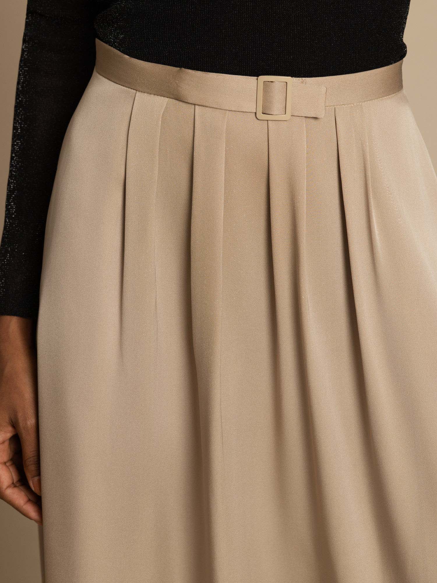 19Momme Zijden High Waist A-Lijn Geplooide Midi Rok met Zakken - Image 7