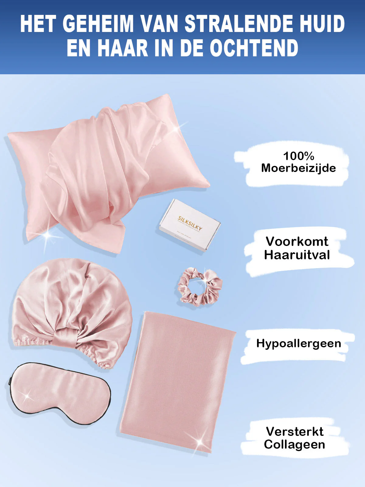 19Momme 4st Set Zijde Huidvriendelijke schoonheidsslaapset (Verborgen Rits Kussensloop) - Image 17