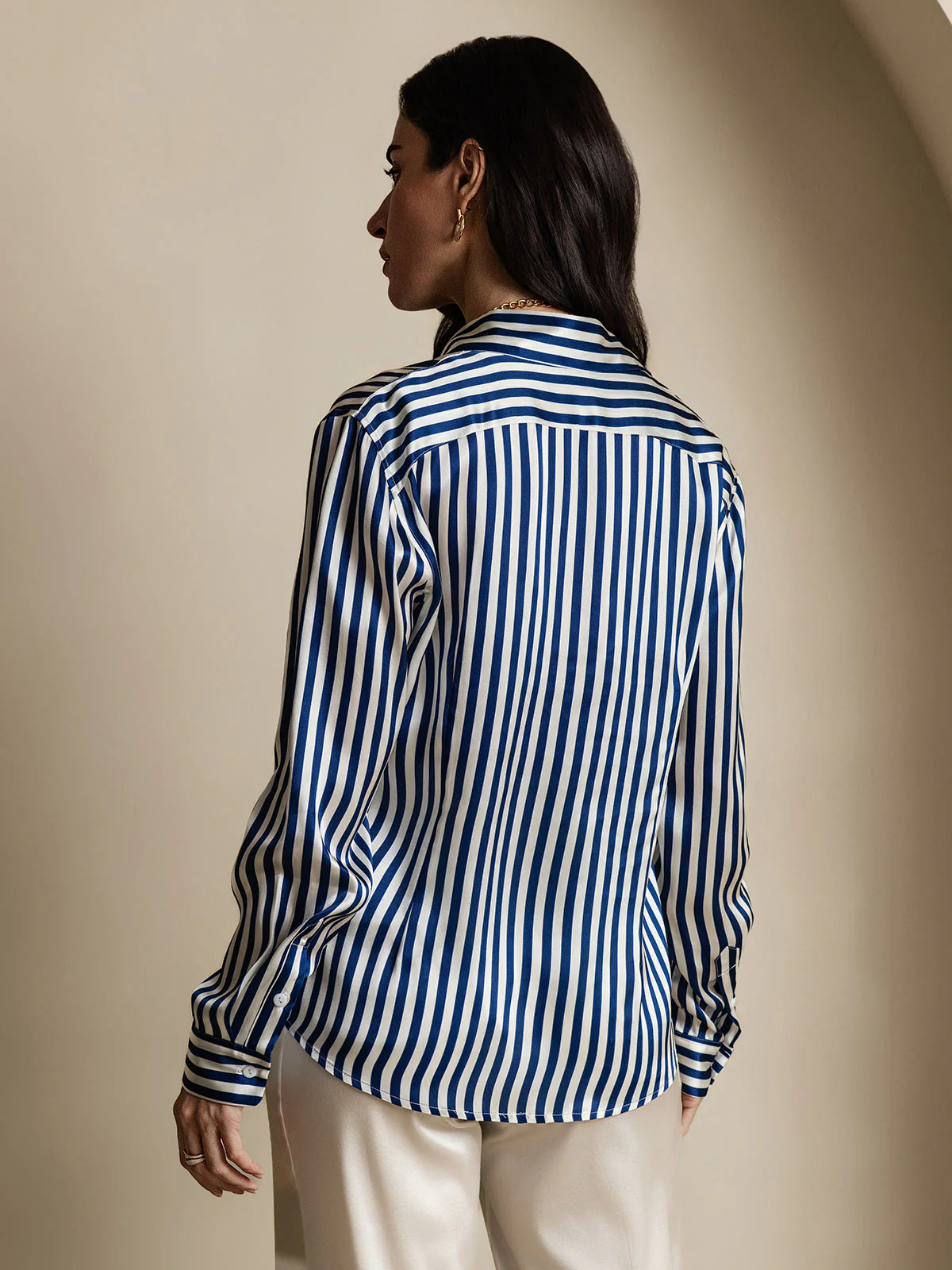 Damesblouse Van 19 Momme Zijde Met Strepen En Reverskraag - Image 10