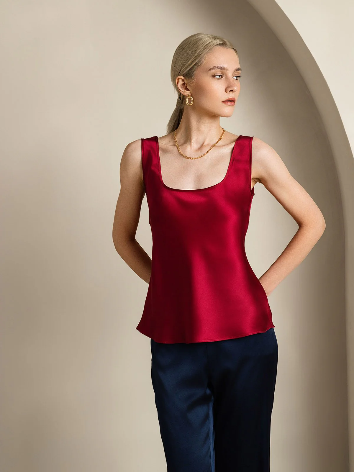19Momme Zijde U-hals Bandjes Tanktop - Image 41