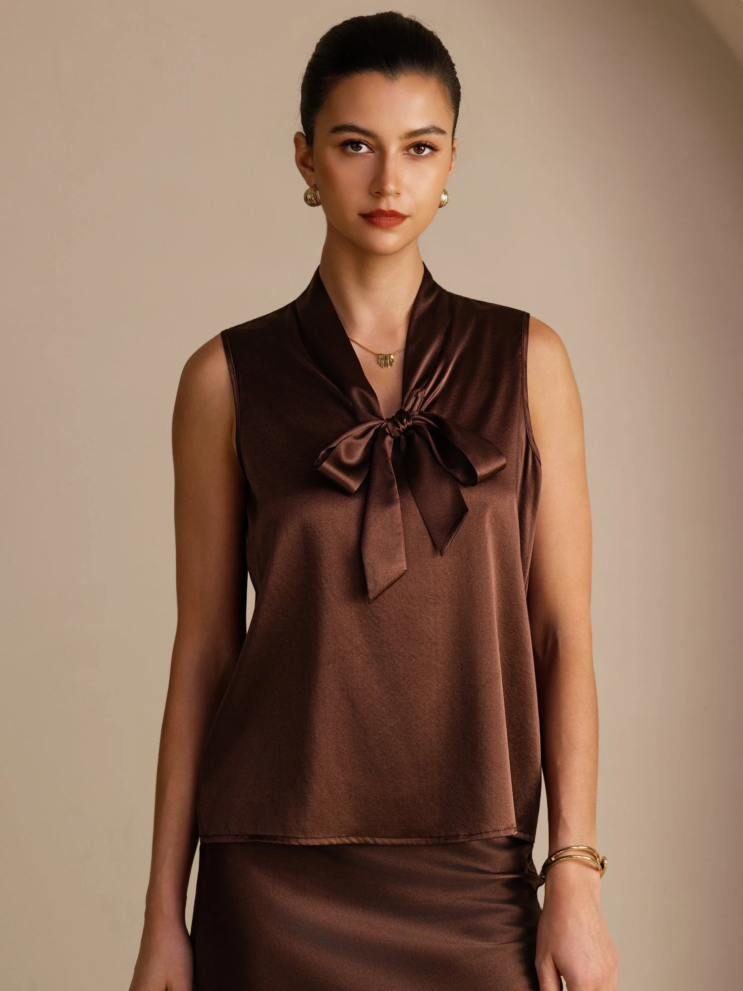 19Momme Zijde Dames Strikhals Mouwloze Tanktop