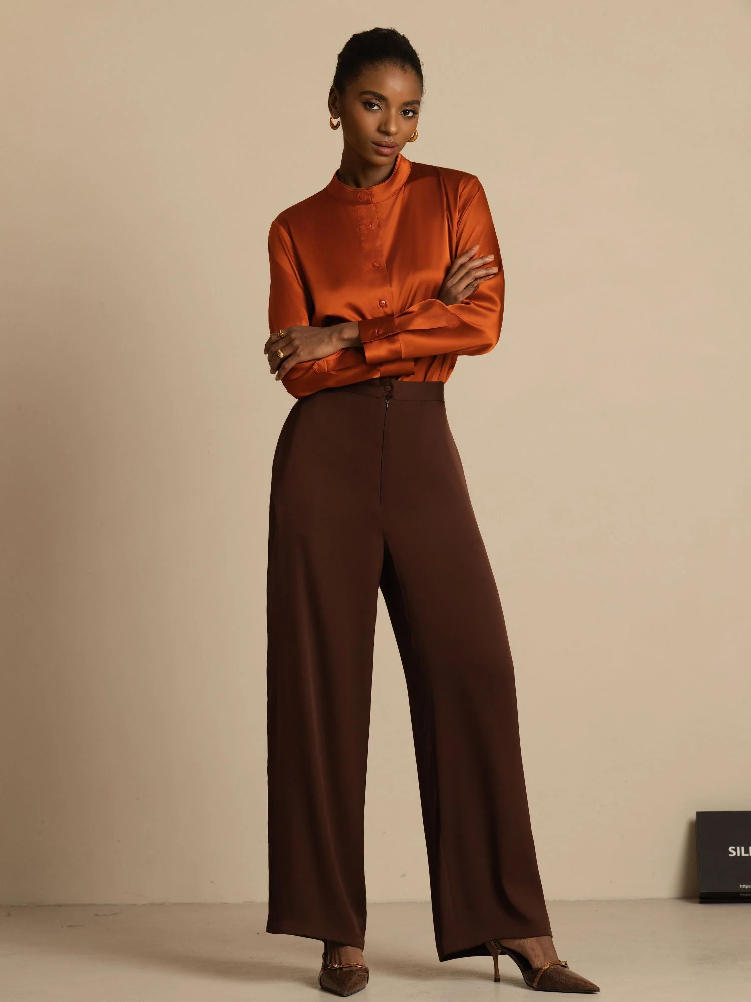 19Momme zijden dames Stand Collar High-Low blouse met knoopdetails - Image 16