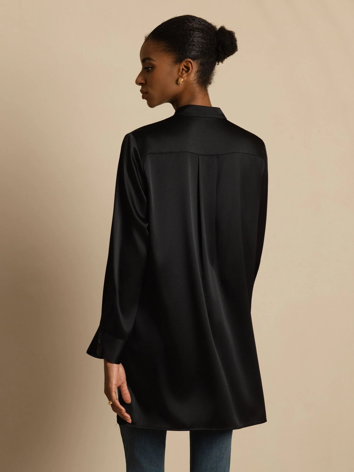 19Momme zijden dames Stand Collar High-Low blouse met knoopdetails - Image 18
