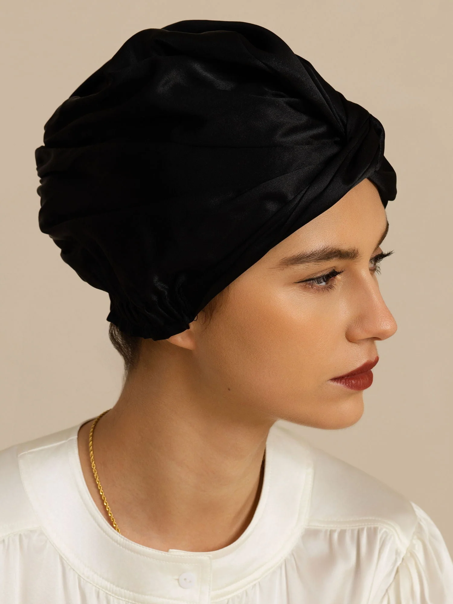 Haarkap van 22Momme pure zijde met knoop aan de voorkant en verstelbare knoopsluiting - Image 10