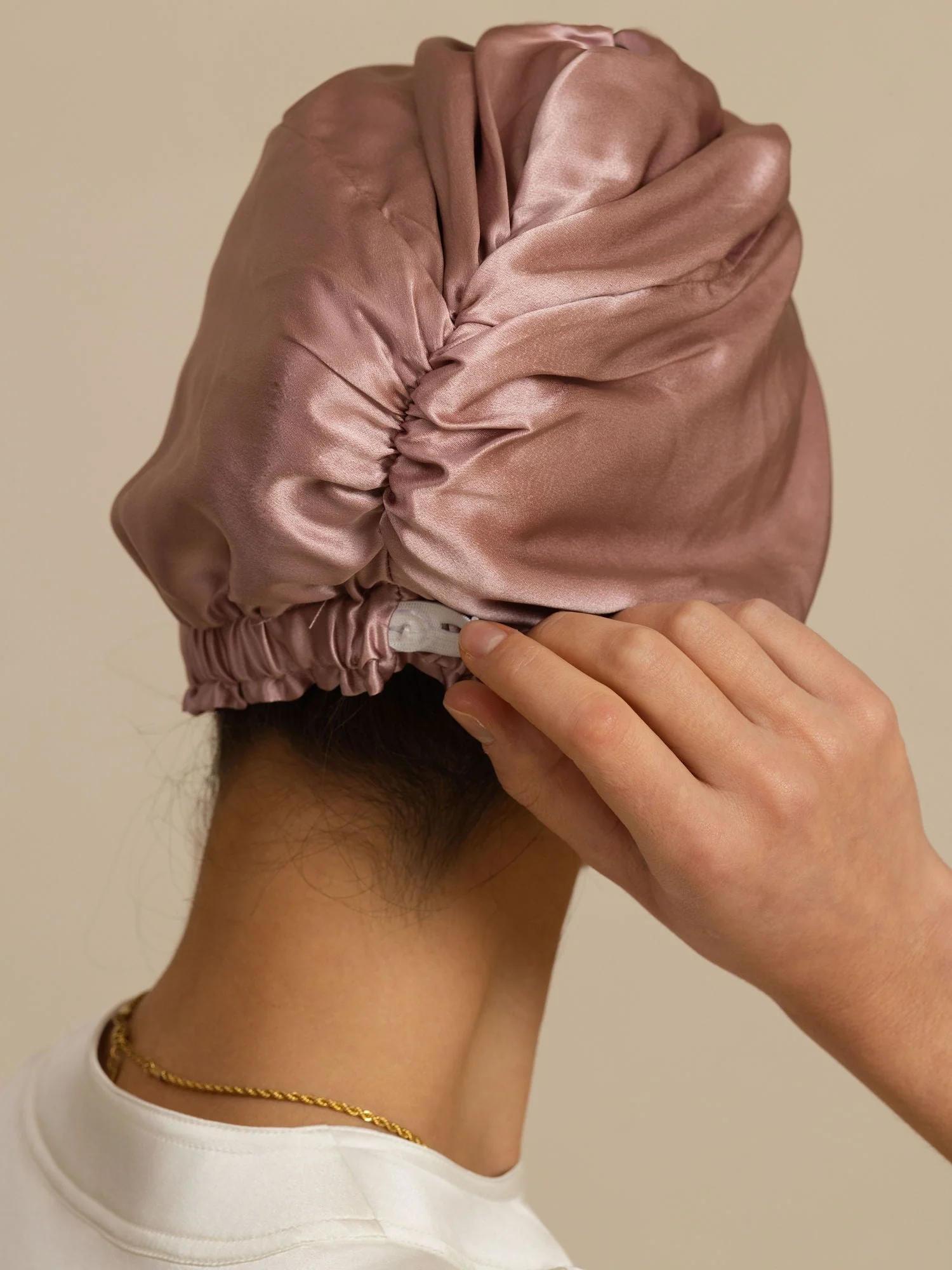 Haarkap van 22Momme pure zijde met knoop aan de voorkant en verstelbare knoopsluiting - Image 2