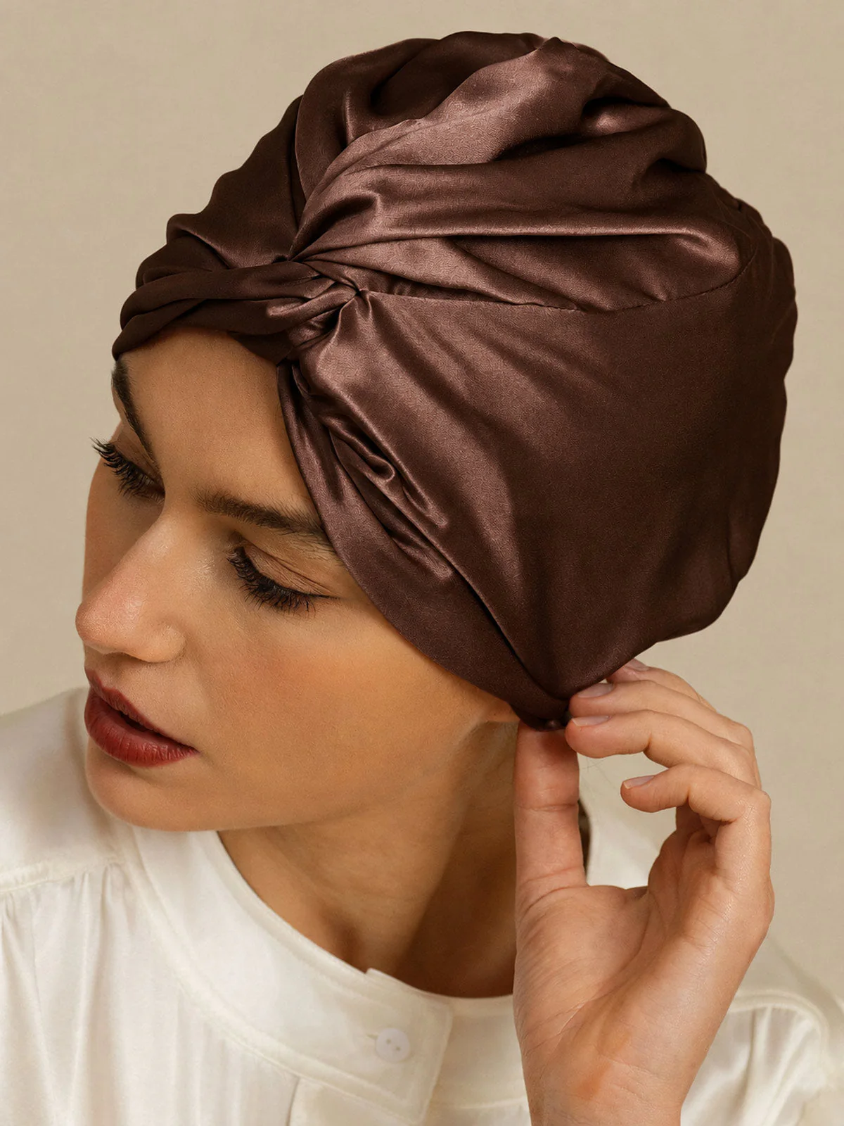 Haarkap van 22Momme pure zijde met knoop aan de voorkant en verstelbare knoopsluiting - Image 36