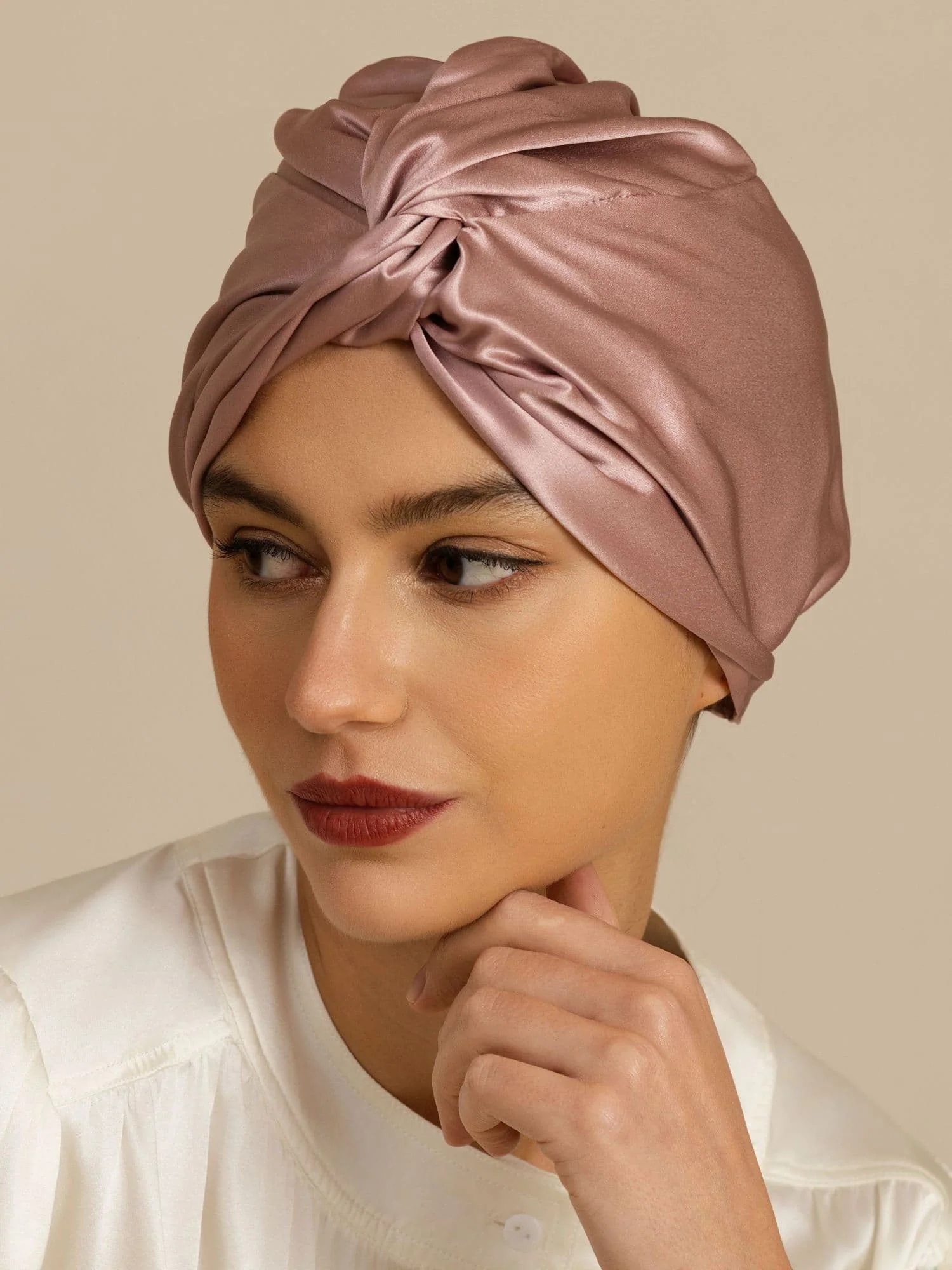 Haarkap van 22Momme pure zijde met knoop aan de voorkant en verstelbare knoopsluiting - Image 6