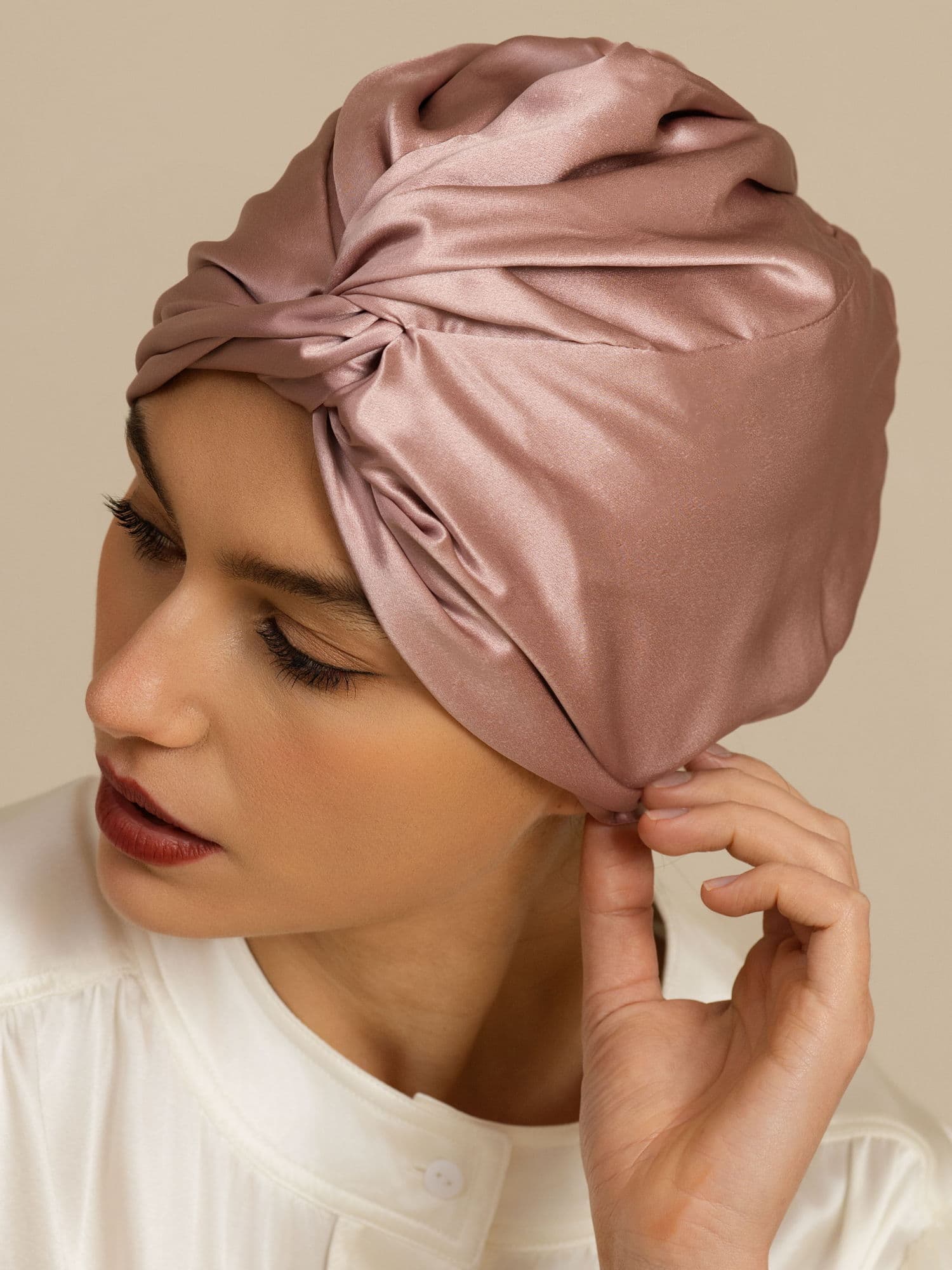 Haarkap van 22Momme pure zijde met knoop aan de voorkant en verstelbare knoopsluiting - Image 8
