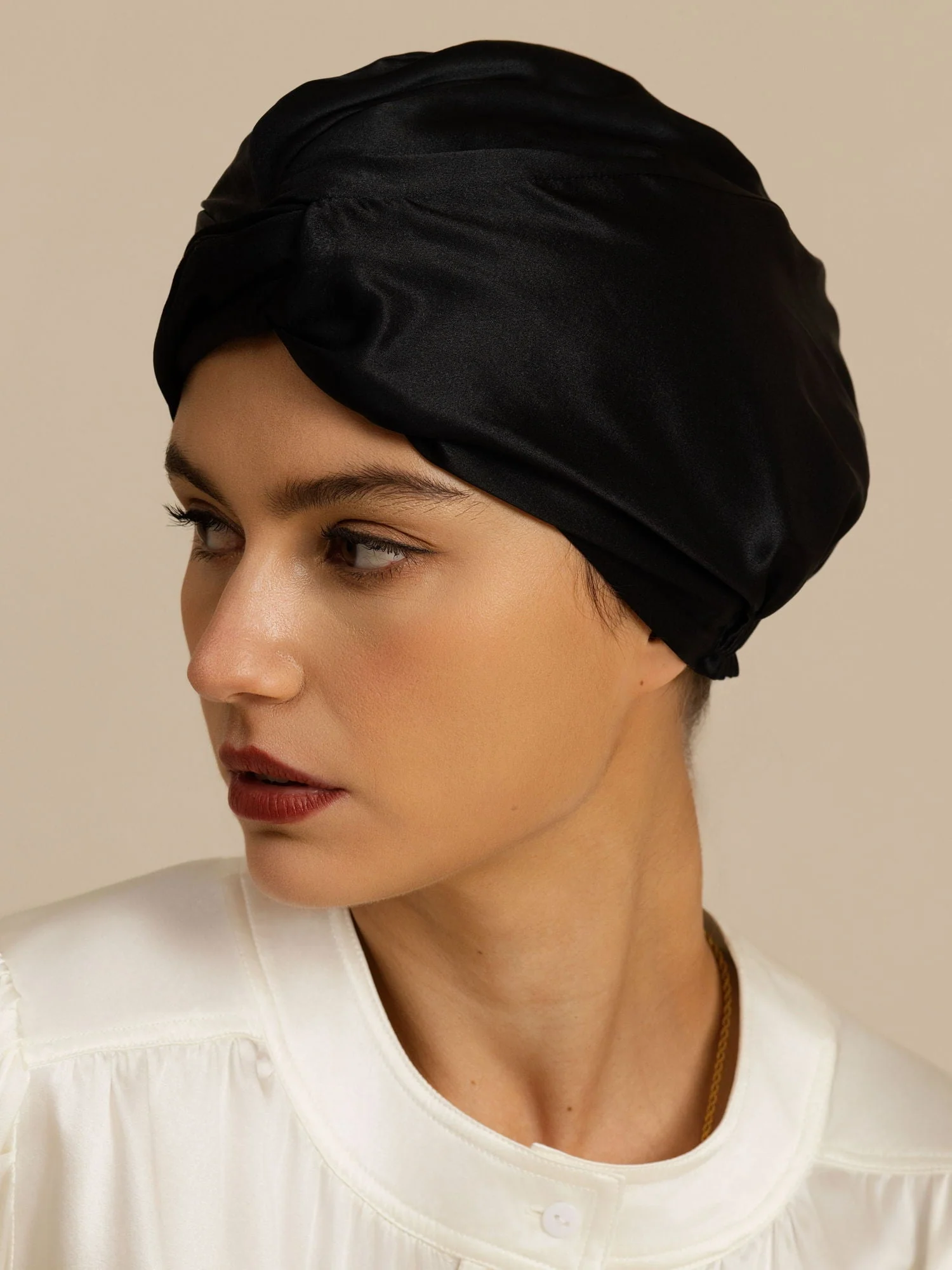 Haarkap van 22Momme pure zijde met knoop aan de voorkant en verstelbare knoopsluiting - Image 9