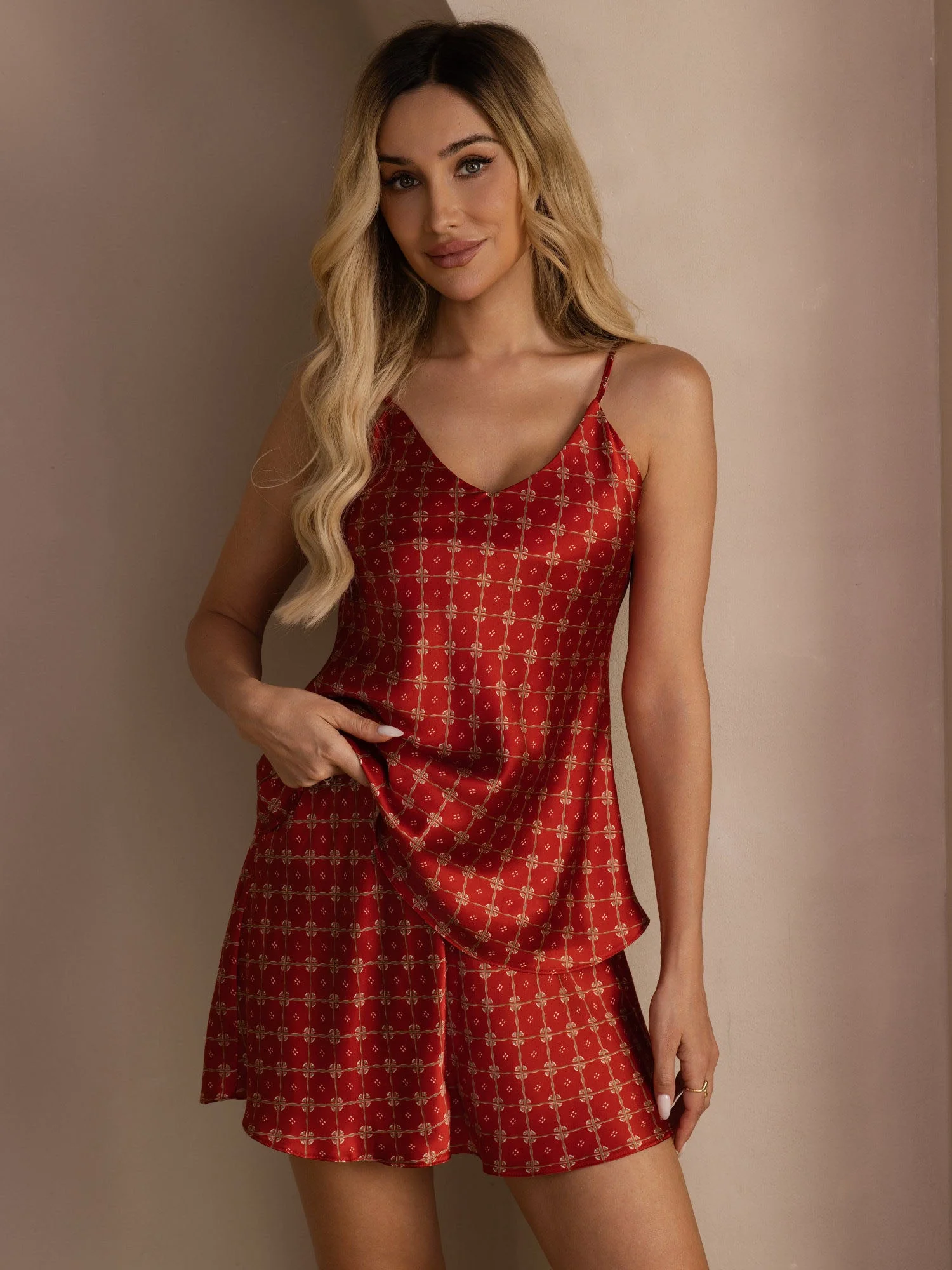 Pure Zijde Marine Chain Print Spaghettibandjes V-Hals Cami Set - Image 11