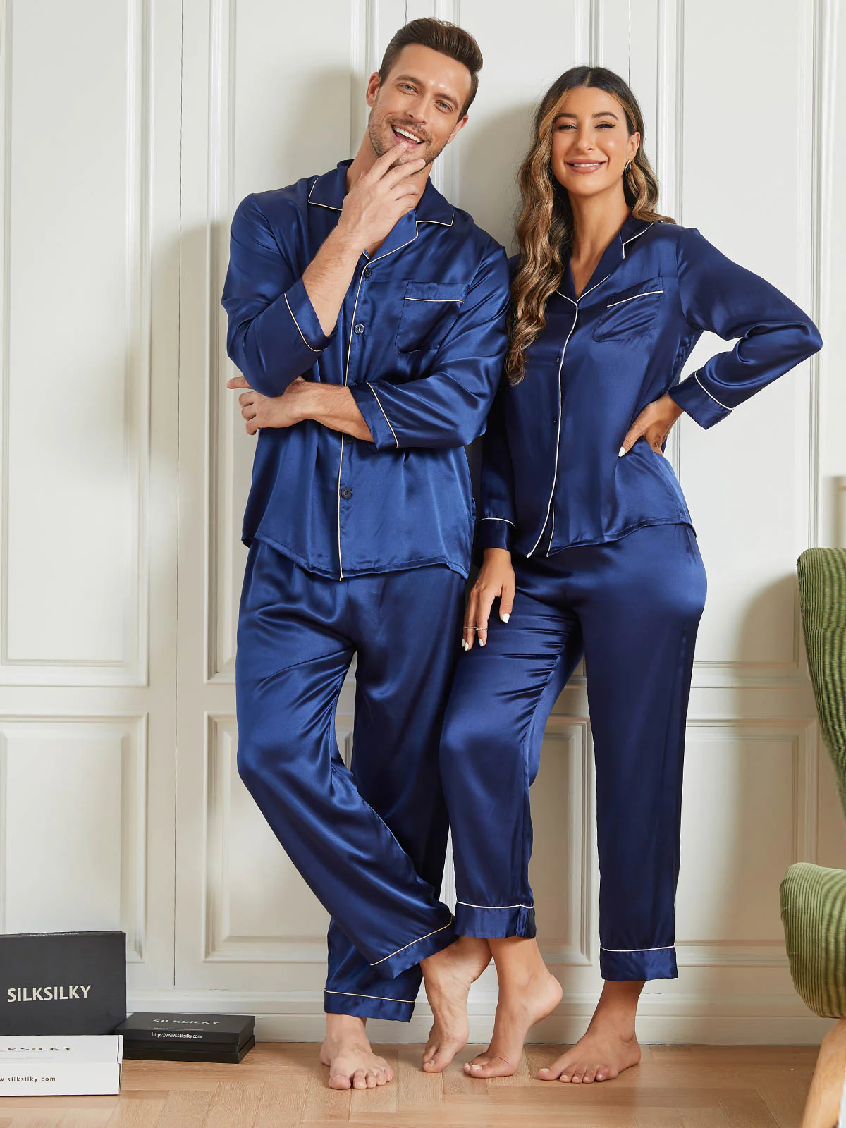 Zijden Pyjama met Lange Mouwen Voor Paar (totaal 4 stks) - Image 10