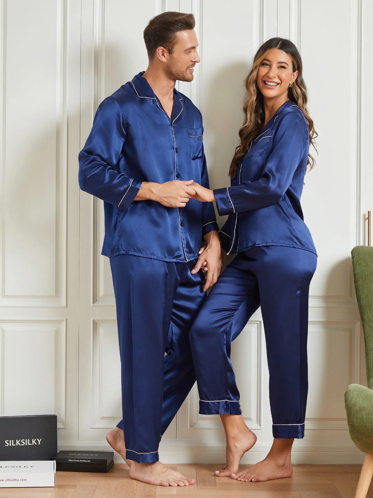 Zijden Pyjama met Lange Mouwen Voor Paar (totaal 4 stks) - Image 12