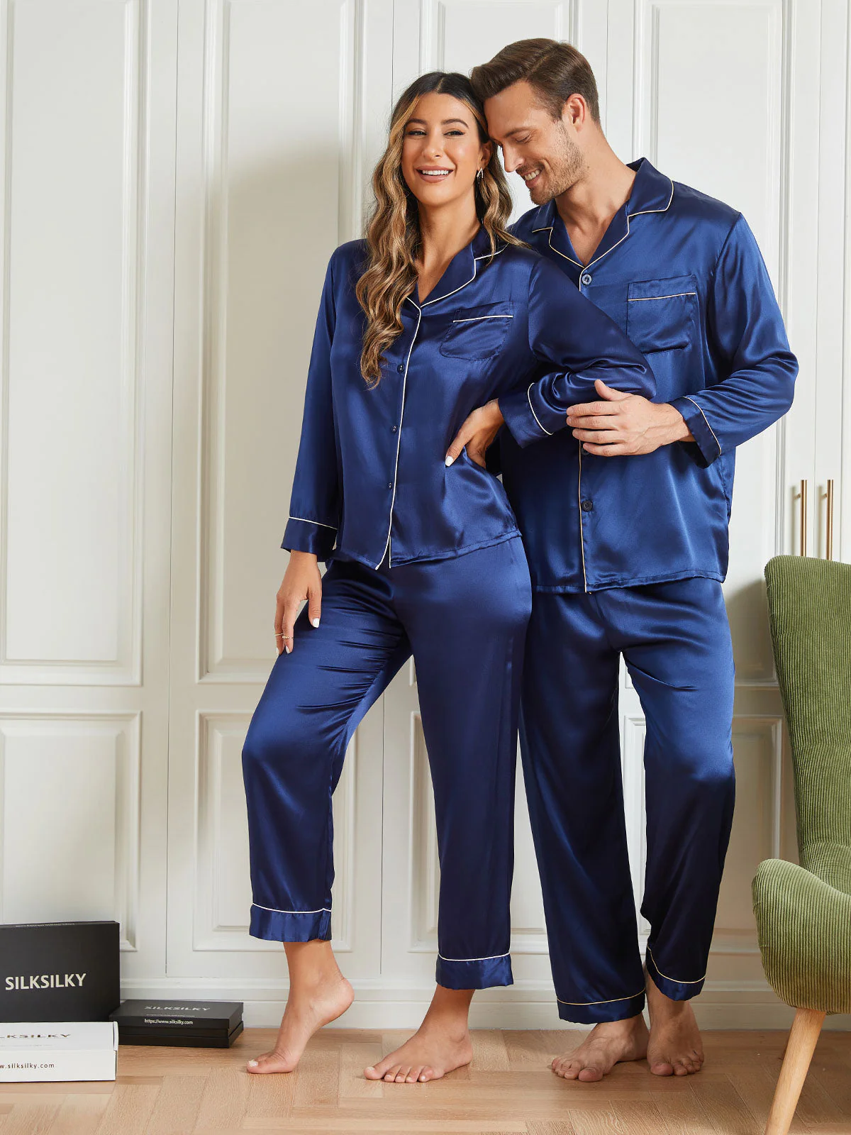 Zijden Pyjama met Lange Mouwen Voor Paar (totaal 4 stks) - Image 13
