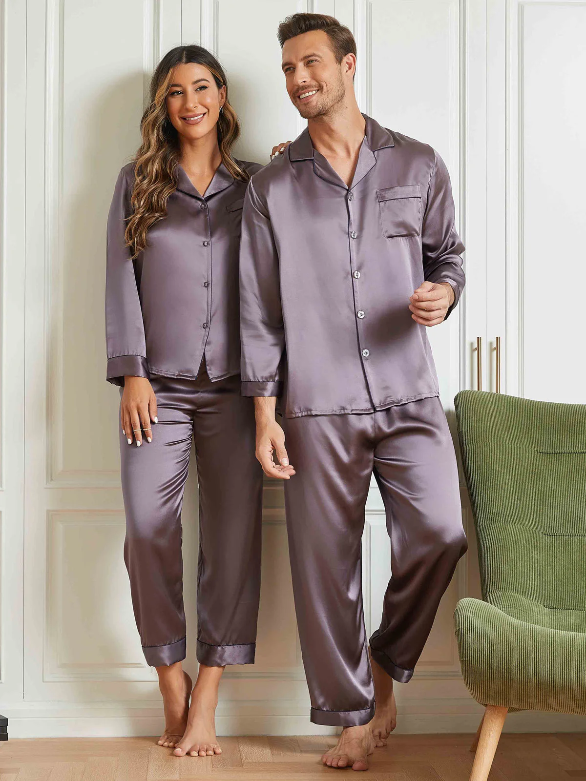 Zijden Pyjama met Lange Mouwen Voor Paar (totaal 4 stks) - Image 15