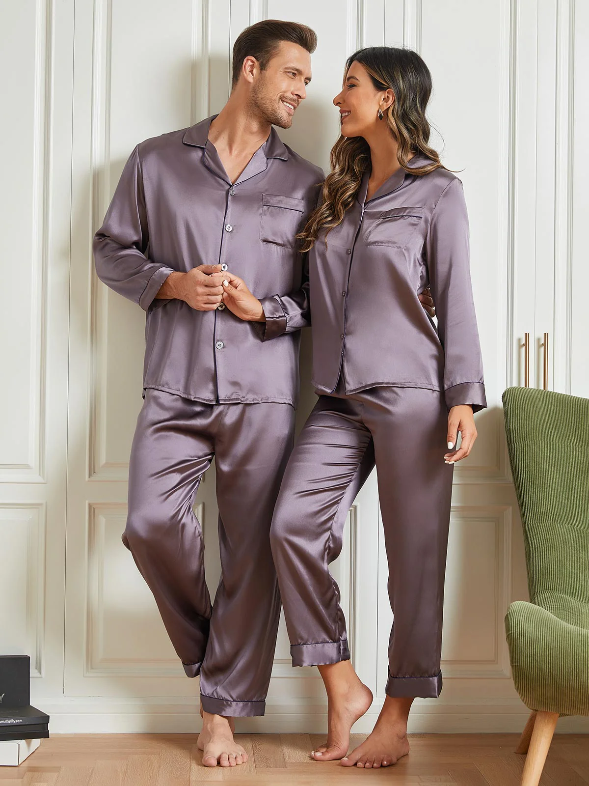Zijden Pyjama met Lange Mouwen Voor Paar (totaal 4 stks) - Image 17