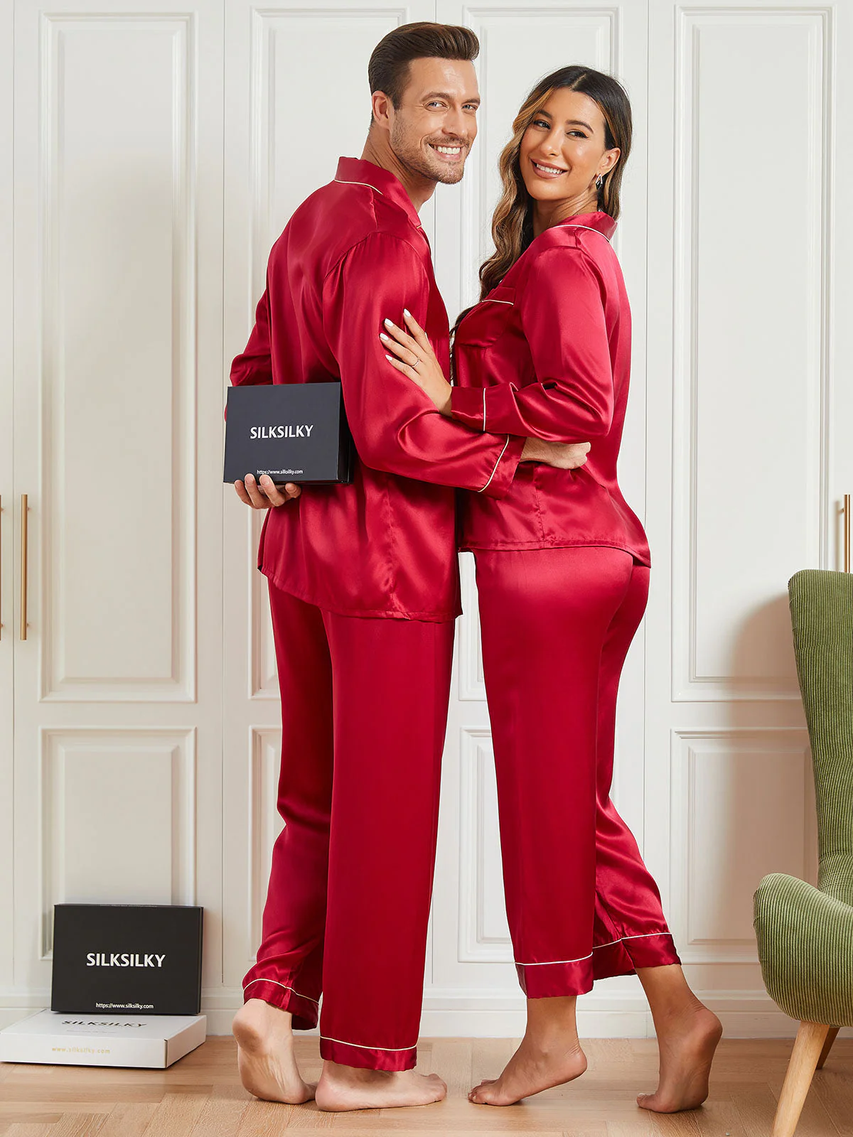 Zijden Pyjama met Lange Mouwen Voor Paar (totaal 4 stks) - Image 5