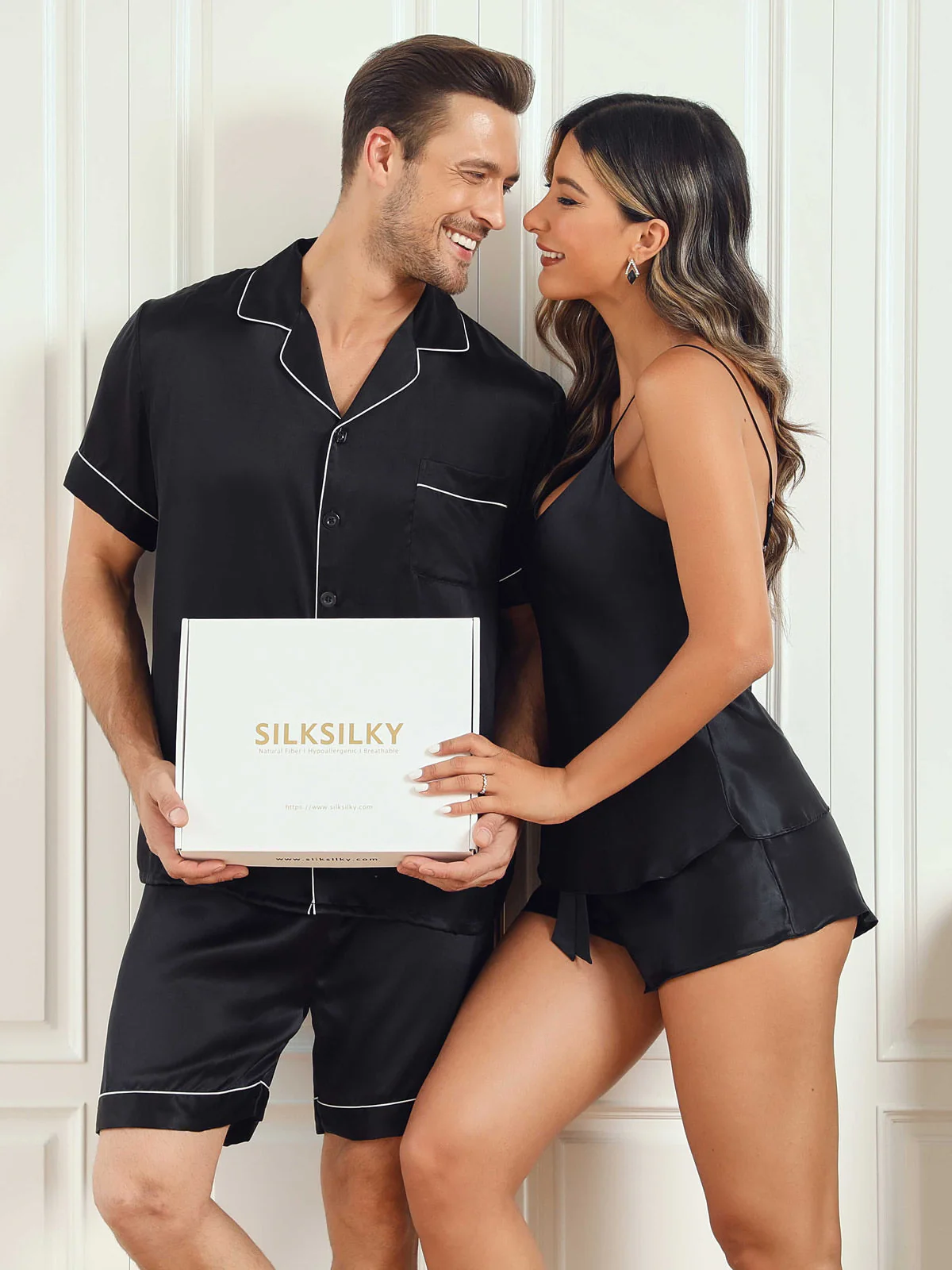 Zijden korte Pyjama Sets Voor Paar (totaal 4 stks) - Image 10