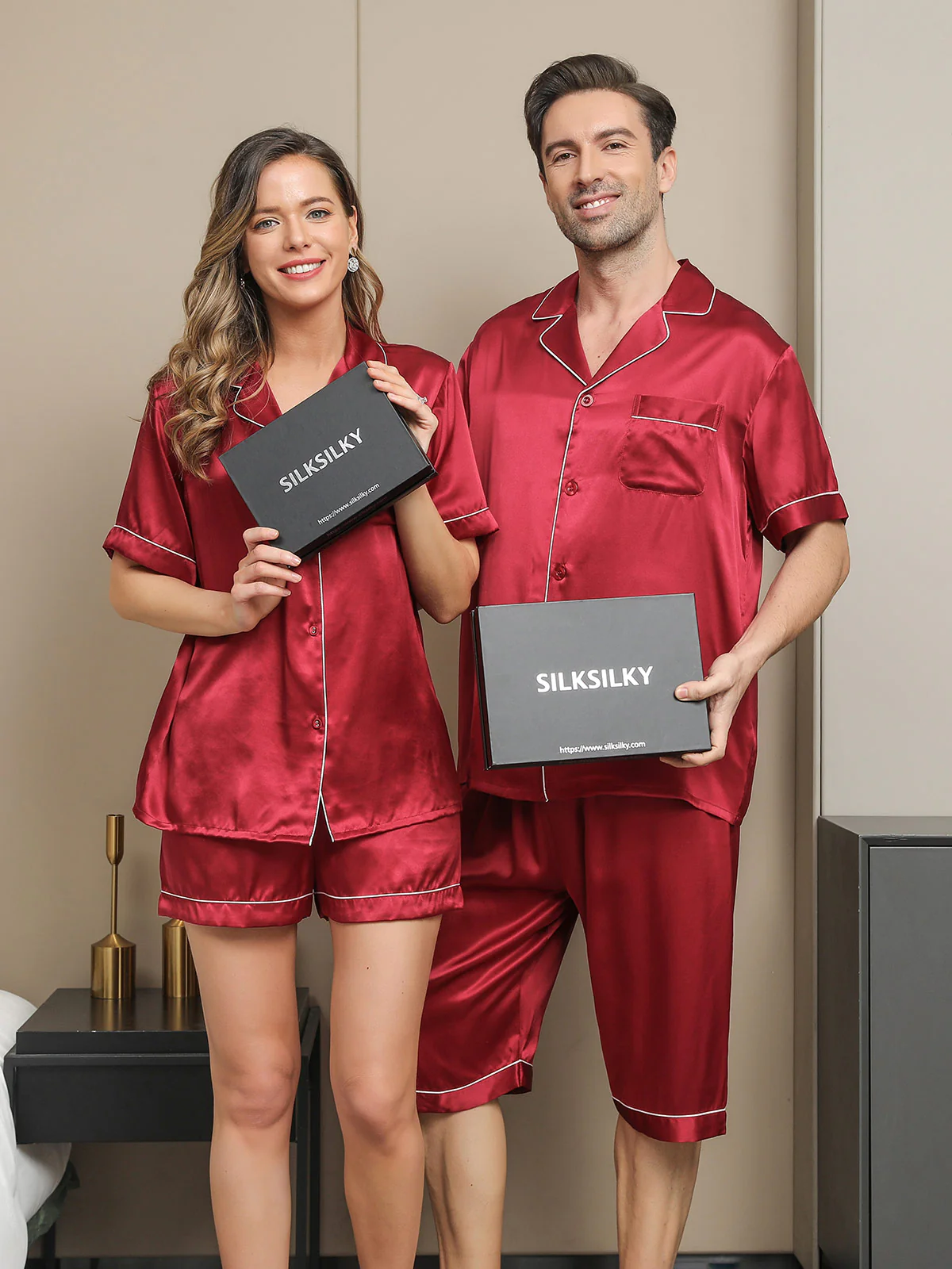 Zijden korte Pyjama Sets Voor Paar (totaal 4 stks) - Image 125