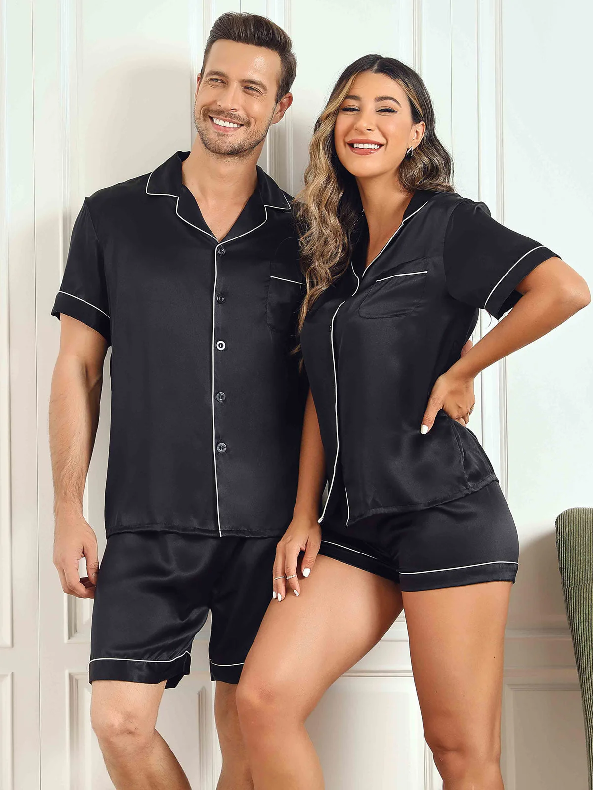 Zijden korte Pyjama Sets Voor Paar (totaal 4 stks) - Image 61