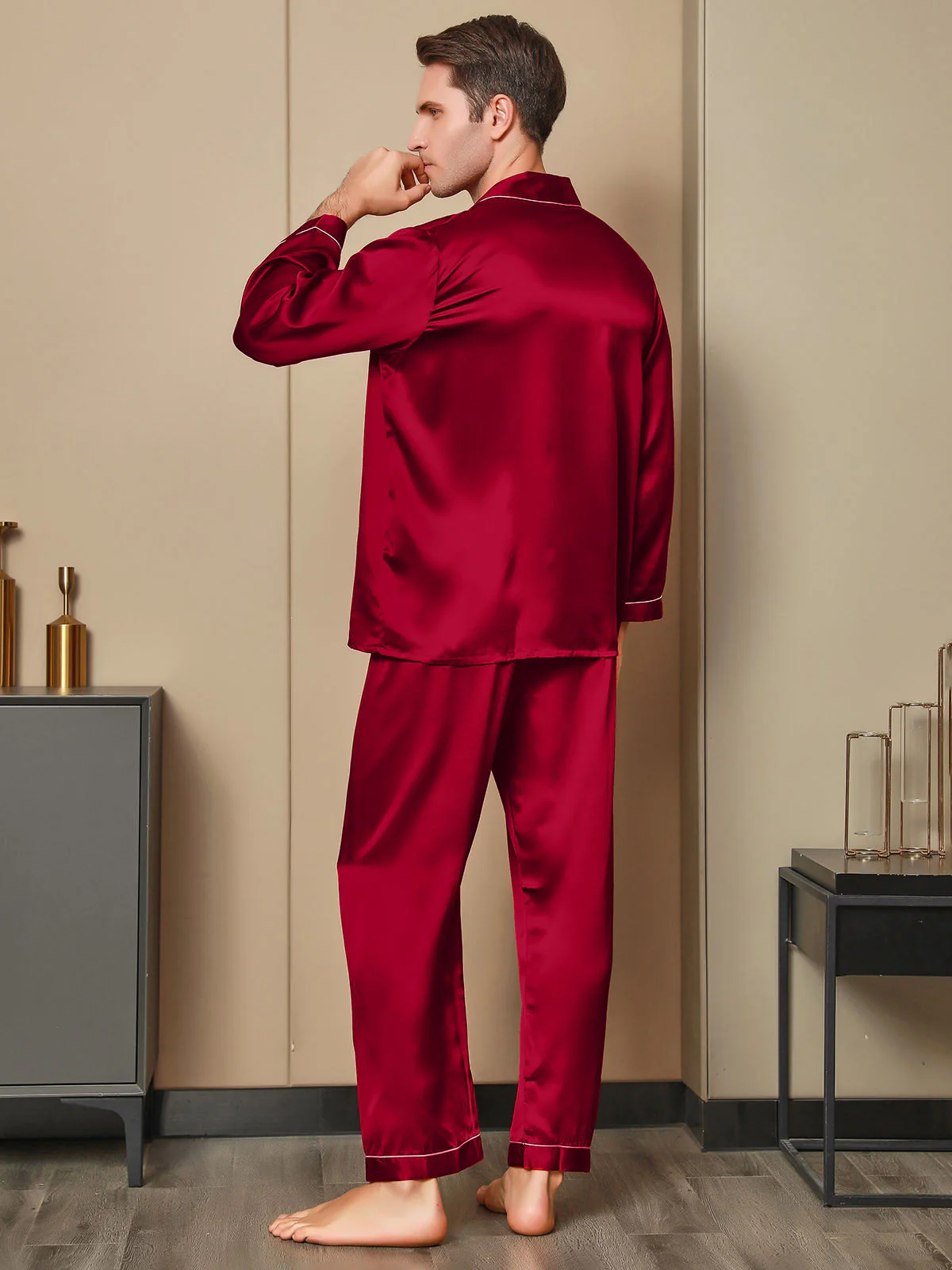 Herenpyjama Set Van Pure Zijde Met Lange Mouwen Reverskraag En Knopsluiting - Image 20