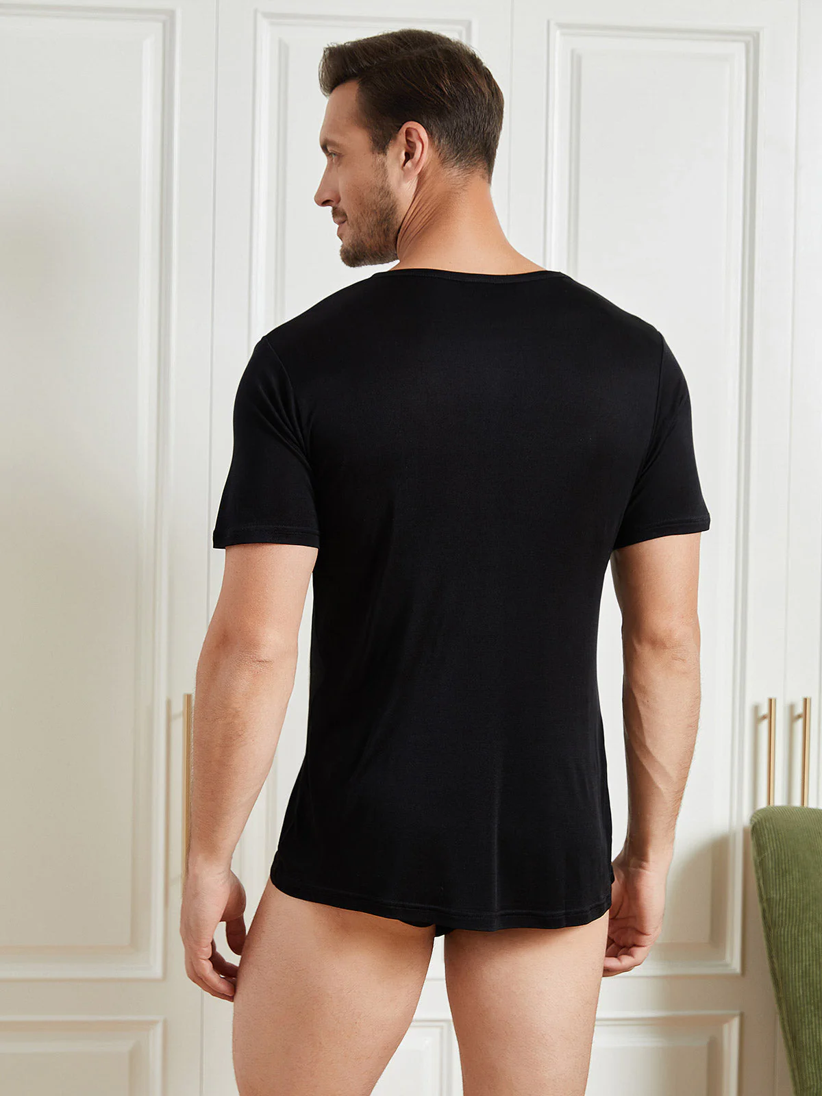 Heren Crew Neck Zuivere Zijde T-Shirt - Image 14