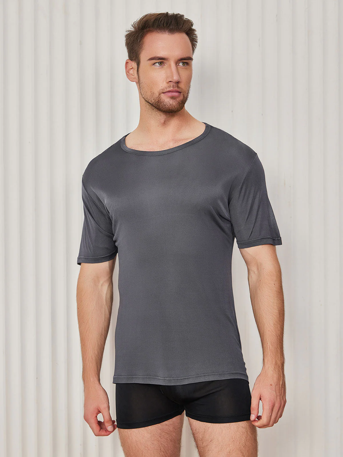 Heren Crew Neck Zuivere Zijde T-Shirt - Image 28
