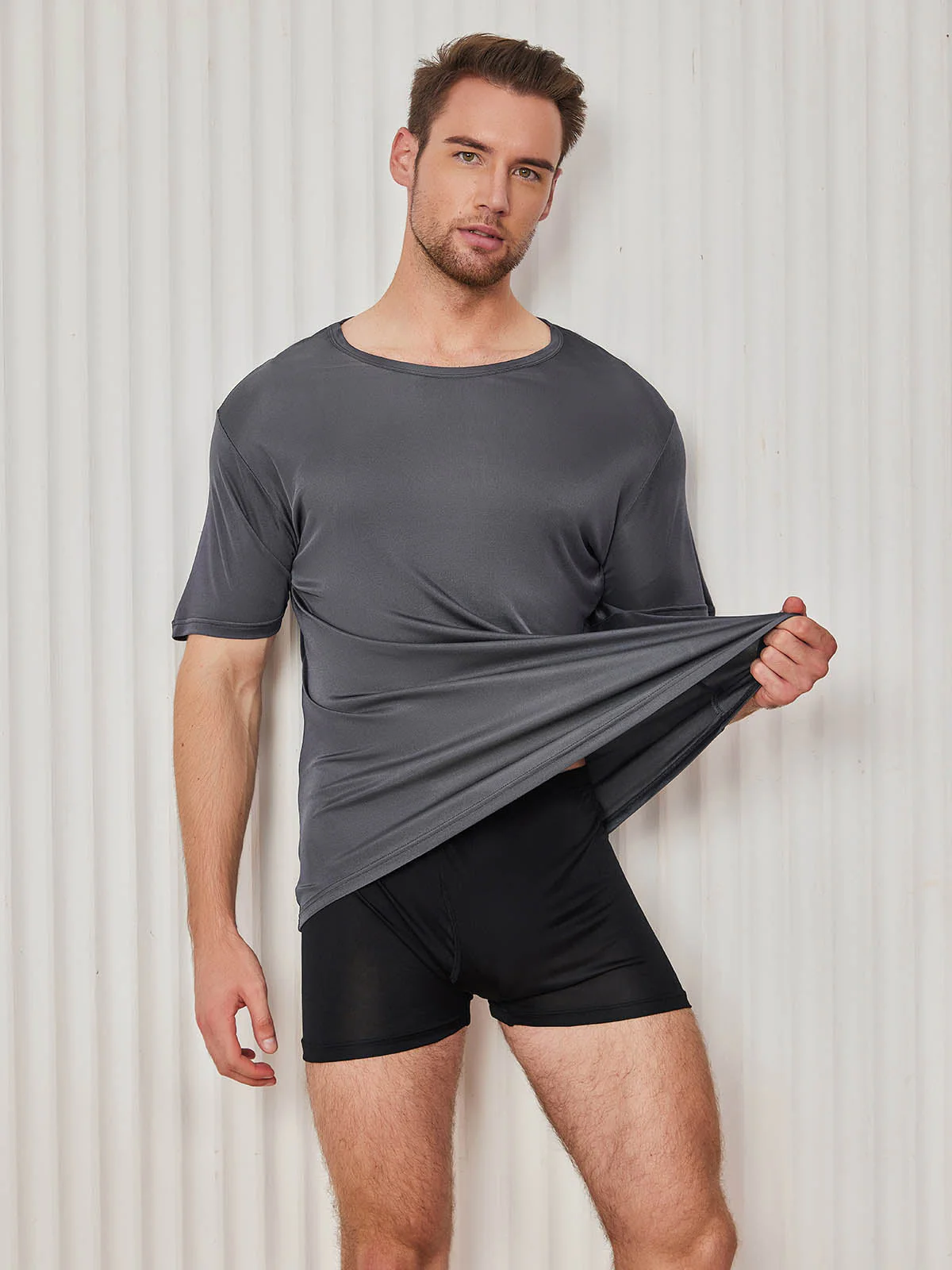 Heren Crew Neck Zuivere Zijde T-Shirt - Image 29