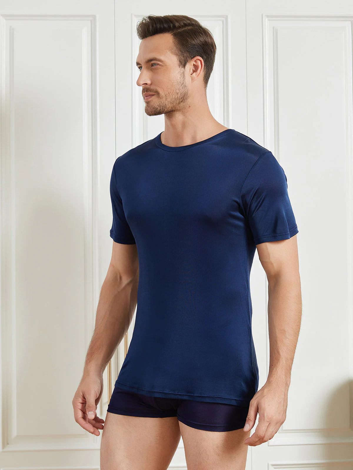 Heren Crew Neck Zuivere Zijde T-Shirt - Image 3